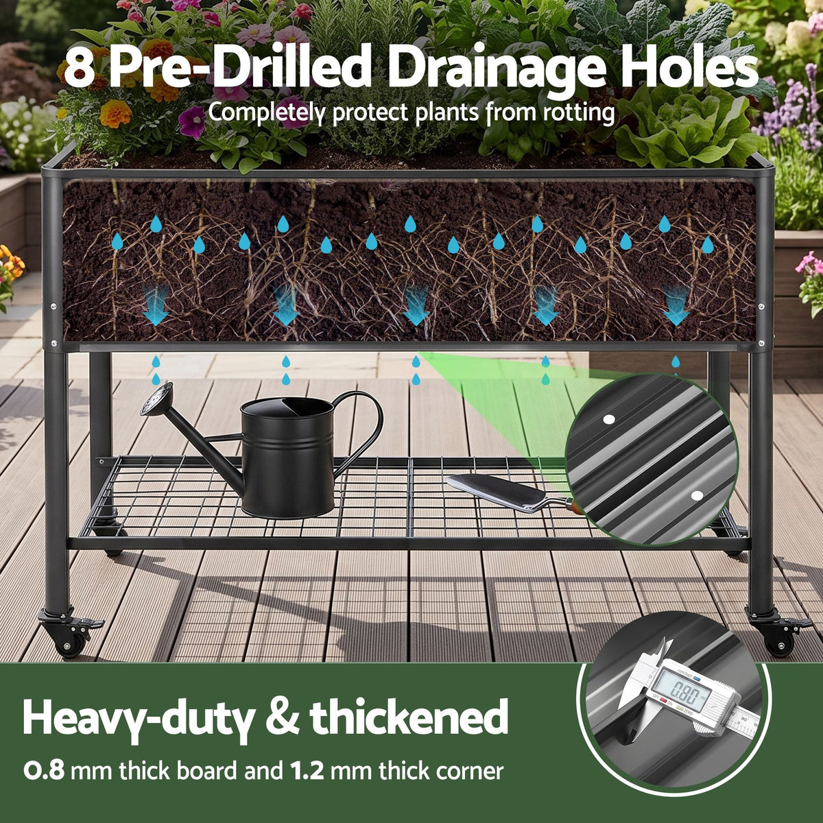 Mobile Raised Garden Bed with Wheels and Storage Shelf 81cm Height for Vegetables and Herbs - Charcoal - Home & Garden > Garden Beds > Garden Beds & Planters - Rivercity House & Home Co. (ABN 18 642 972 209) - Affordable Modern Furniture Australia