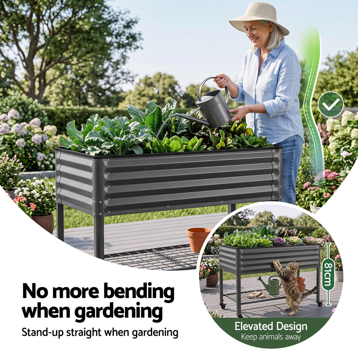 Mobile Raised Garden Bed with Wheels and Storage Shelf 81cm Height for Vegetables and Herbs - Charcoal - Home & Garden > Garden Beds > Garden Beds & Planters - Rivercity House & Home Co. (ABN 18 642 972 209) - Affordable Modern Furniture Australia