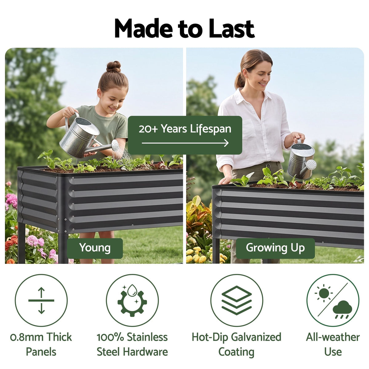 Mobile Raised Garden Bed with Wheels and Storage Shelf 81cm Height for Vegetables and Herbs - Charcoal - Home & Garden > Garden Beds > Garden Beds & Planters - Rivercity House & Home Co. (ABN 18 642 972 209) - Affordable Modern Furniture Australia