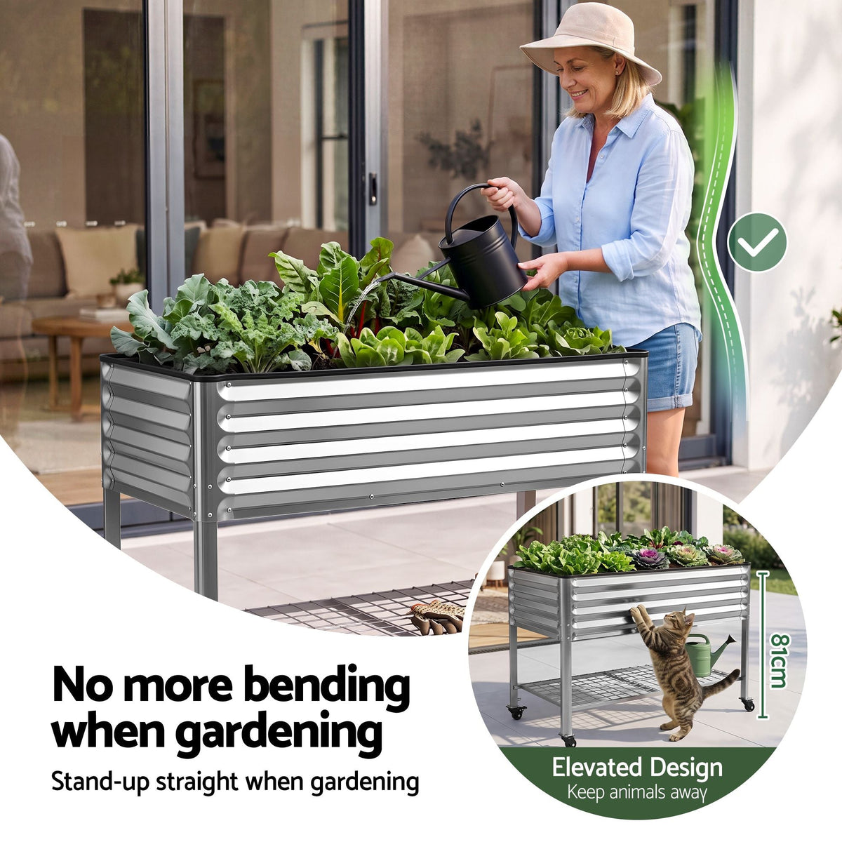 Mobile Raised Garden Bed with Wheels and Storage Shelf 81cm Height - Silver - Home & Garden > Garden Beds > Garden Beds & Planters - Rivercity House & Home Co. (ABN 18 642 972 209) - Affordable Modern Furniture Australia