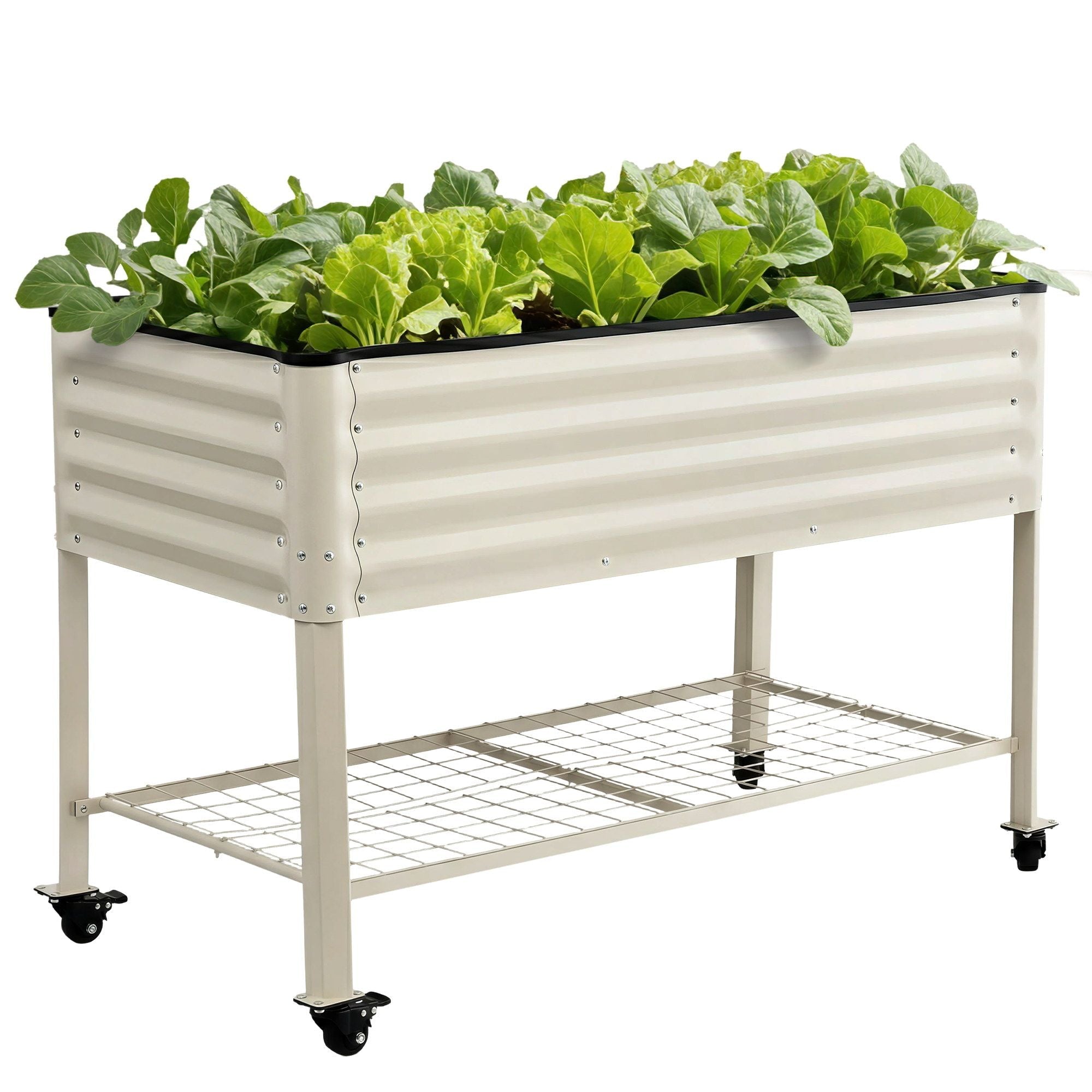 Mobile Raised Garden Bed With Wheels Storage Shelf 81cm Height for Vegetables Herb White - Home & Garden > Garden Beds > Garden Beds & Planters - Rivercity House & Home Co. (ABN 18 642 972 209) - Affordable Modern Furniture Australia