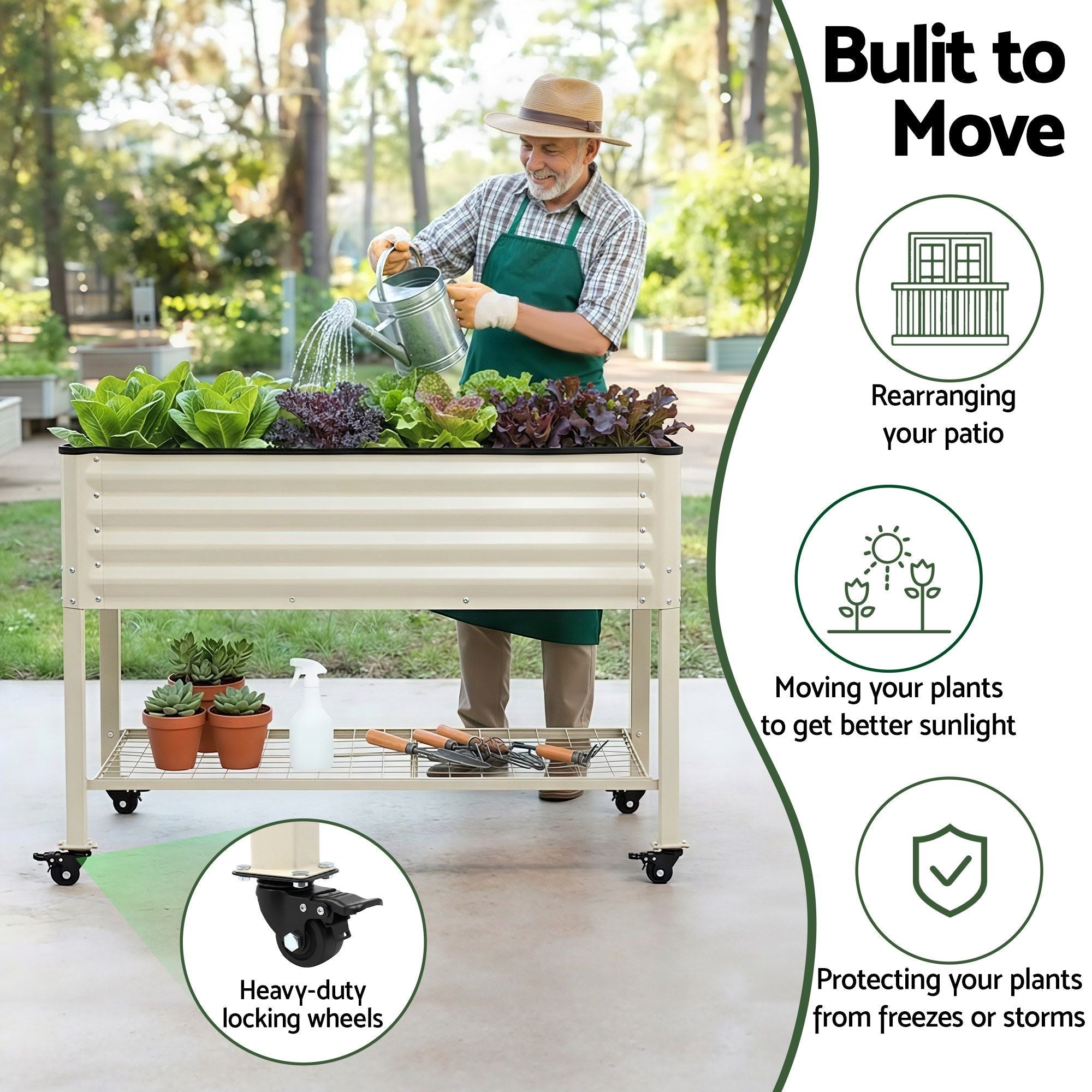 Mobile Raised Garden Bed With Wheels Storage Shelf 81cm Height for Vegetables Herb White - Home & Garden > Garden Beds > Garden Beds & Planters - Rivercity House & Home Co. (ABN 18 642 972 209) - Affordable Modern Furniture Australia