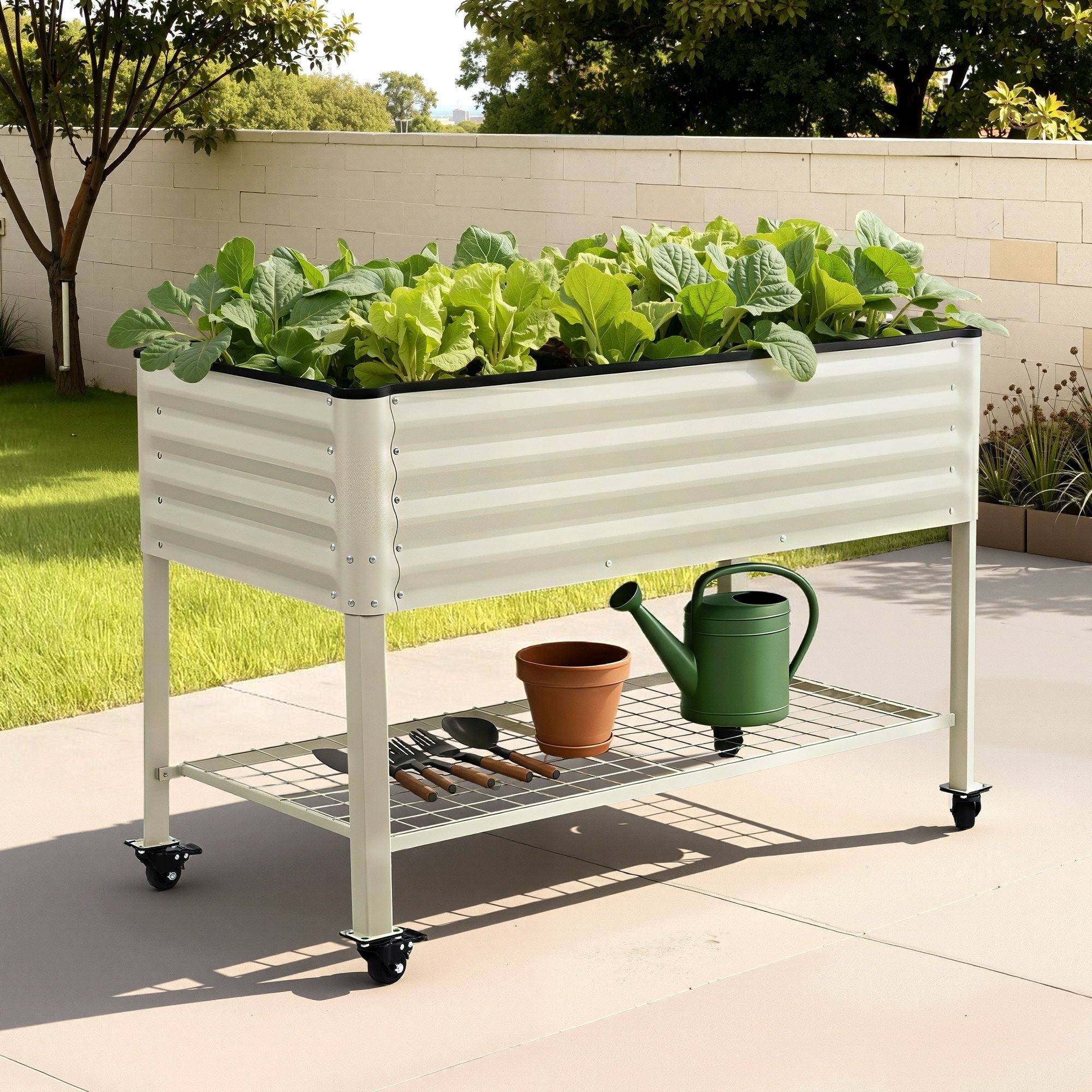 Mobile Raised Garden Bed With Wheels Storage Shelf 81cm Height for Vegetables Herb White - Home & Garden > Garden Beds > Garden Beds & Planters - Rivercity House & Home Co. (ABN 18 642 972 209) - Affordable Modern Furniture Australia
