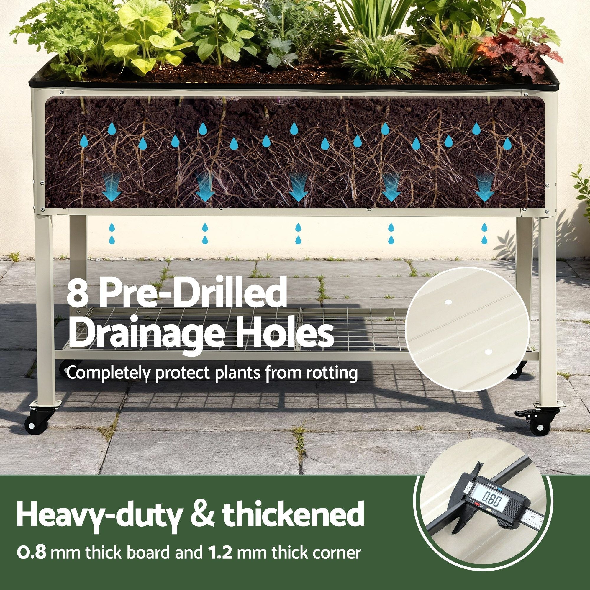 Mobile Raised Garden Bed With Wheels Storage Shelf 81cm Height for Vegetables Herb White - Home & Garden > Garden Beds > Garden Beds & Planters - Rivercity House & Home Co. (ABN 18 642 972 209) - Affordable Modern Furniture Australia