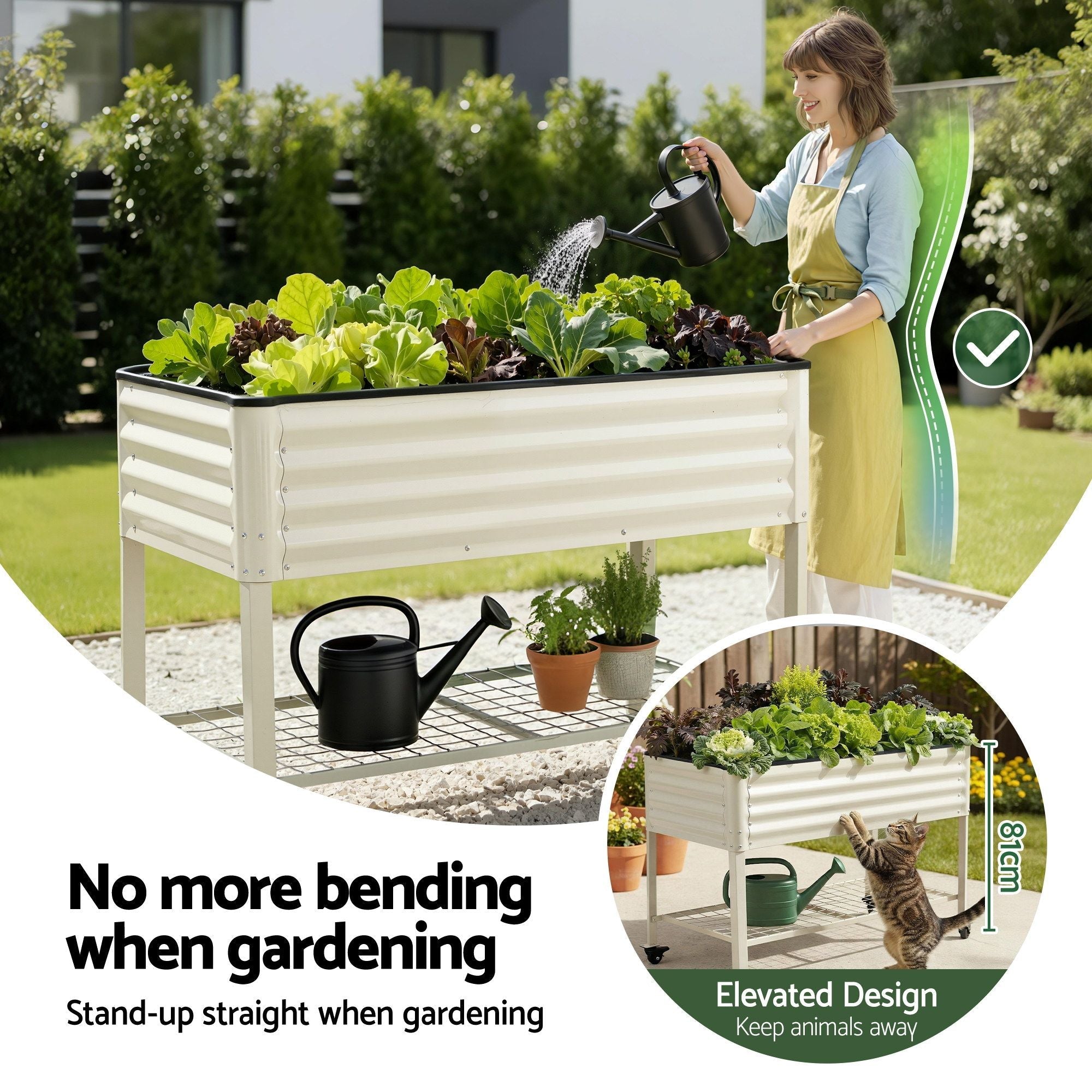 Mobile Raised Garden Bed With Wheels Storage Shelf 81cm Height for Vegetables Herb White - Home & Garden > Garden Beds > Garden Beds & Planters - Rivercity House & Home Co. (ABN 18 642 972 209) - Affordable Modern Furniture Australia
