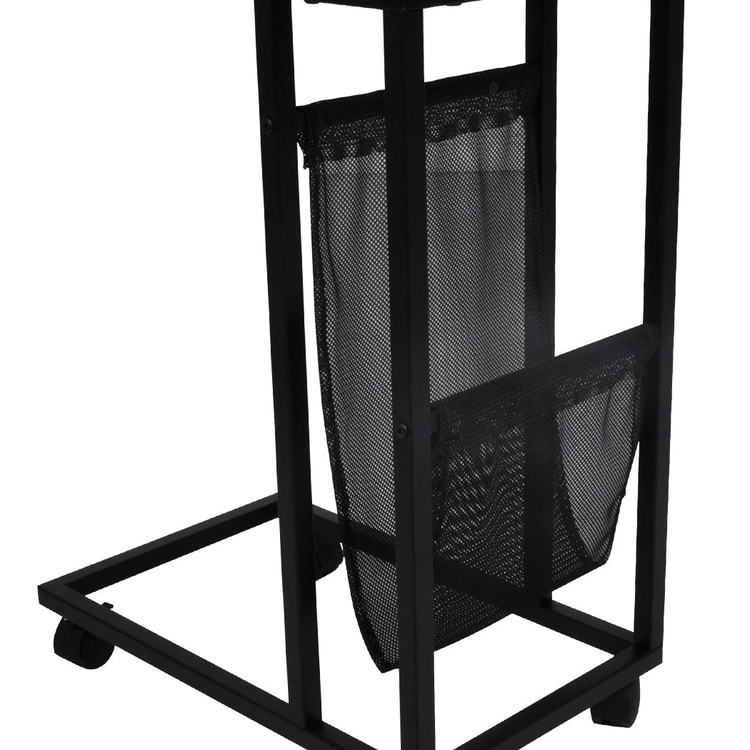 Mobile Side Table with Lockable Wheels and Mesh Pocket - Brown and Black - Rivercity House & Home Co. (ABN 18 642 972 209) - Affordable Modern Furniture Australia