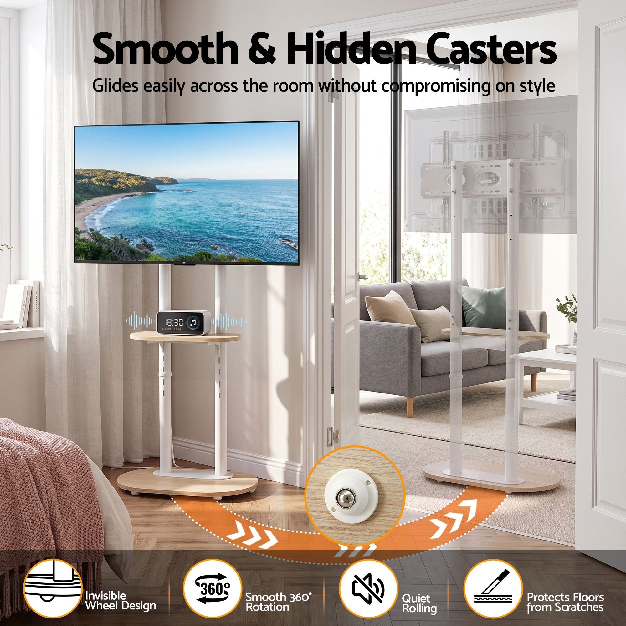 Mobile TV Floor Stand 40-75" with Adjustable Shelves and Wheels - Appliances > TV > TVs & Accessories - Rivercity House & Home Co. (ABN 18 642 972 209) - Affordable Modern Furniture Australia