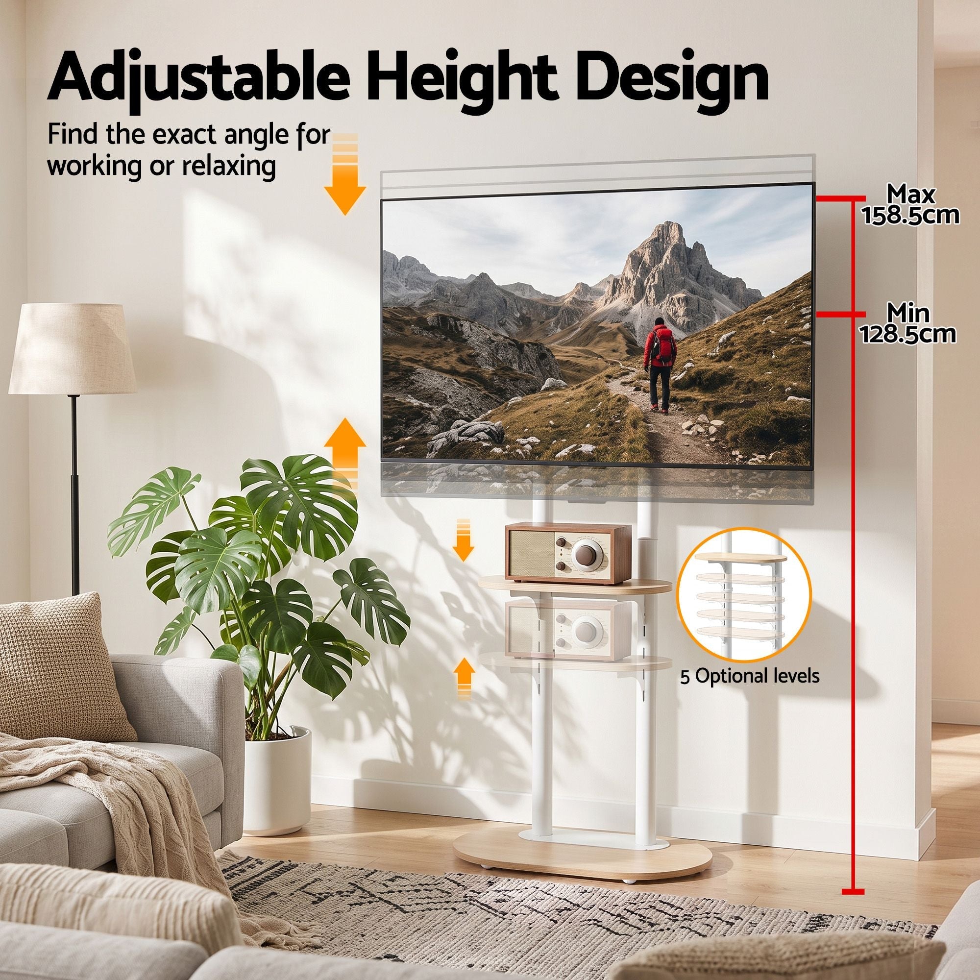 Mobile TV Floor Stand 40-75" with Adjustable Shelves and Wheels - Appliances > TV > TVs & Accessories - Rivercity House & Home Co. (ABN 18 642 972 209) - Affordable Modern Furniture Australia