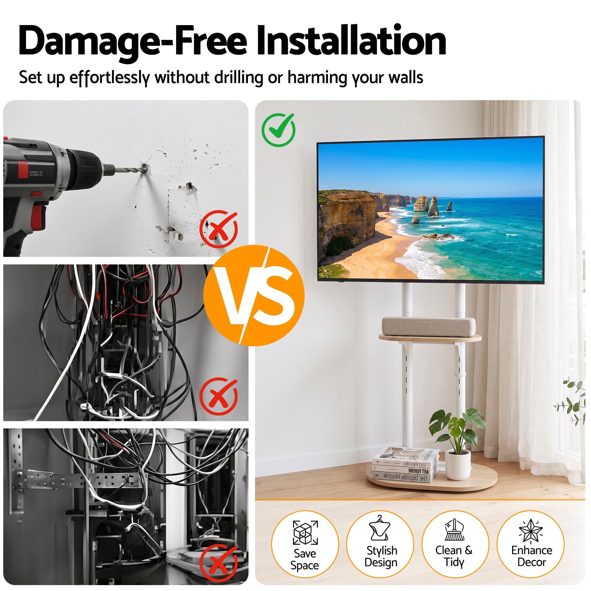 Mobile TV Floor Stand 40-75" with Adjustable Shelves and Wheels - Appliances > TV > TVs & Accessories - Rivercity House & Home Co. (ABN 18 642 972 209) - Affordable Modern Furniture Australia