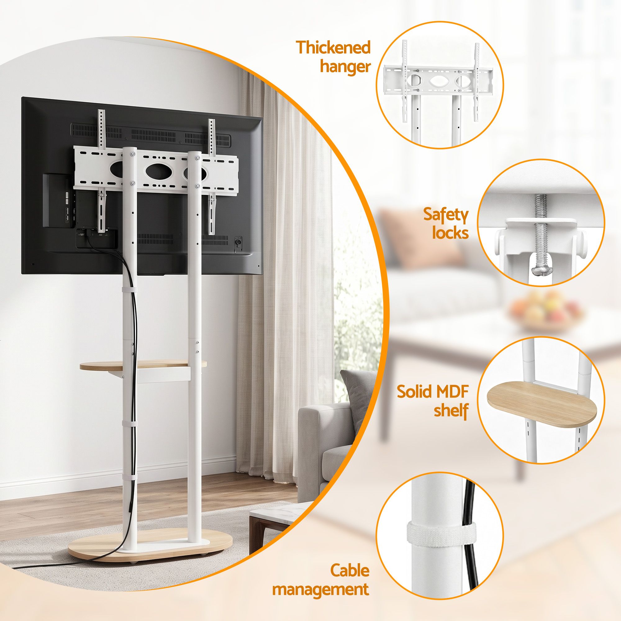 Mobile TV Floor Stand 40-75" with Adjustable Shelves and Wheels - Appliances > TV > TVs & Accessories - Rivercity House & Home Co. (ABN 18 642 972 209) - Affordable Modern Furniture Australia