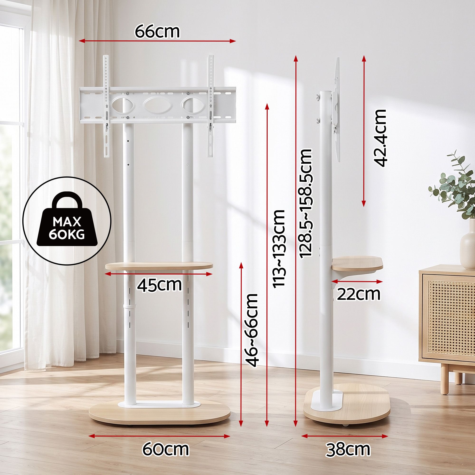 Mobile TV Floor Stand 40-75" with Adjustable Shelves and Wheels - Appliances > TV > TVs & Accessories - Rivercity House & Home Co. (ABN 18 642 972 209) - Affordable Modern Furniture Australia