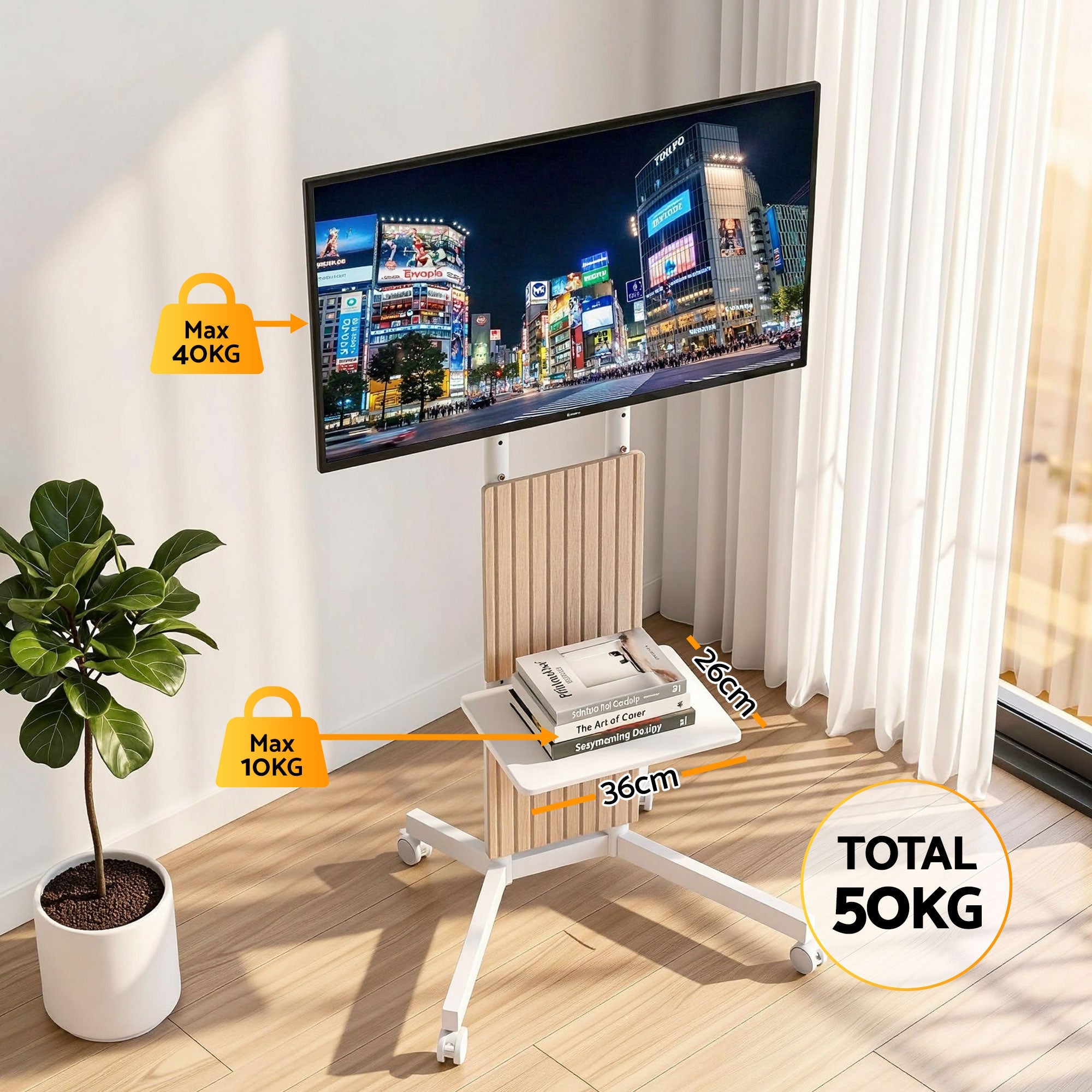 Mobile TV Floor Stand for 32 - 65" Mount Bracket Universal Adjustable Height with Wheels - Furniture > Living Room > TV Units - Rivercity House & Home Co. (ABN 18 642 972 209) - Affordable Modern Furniture Australia