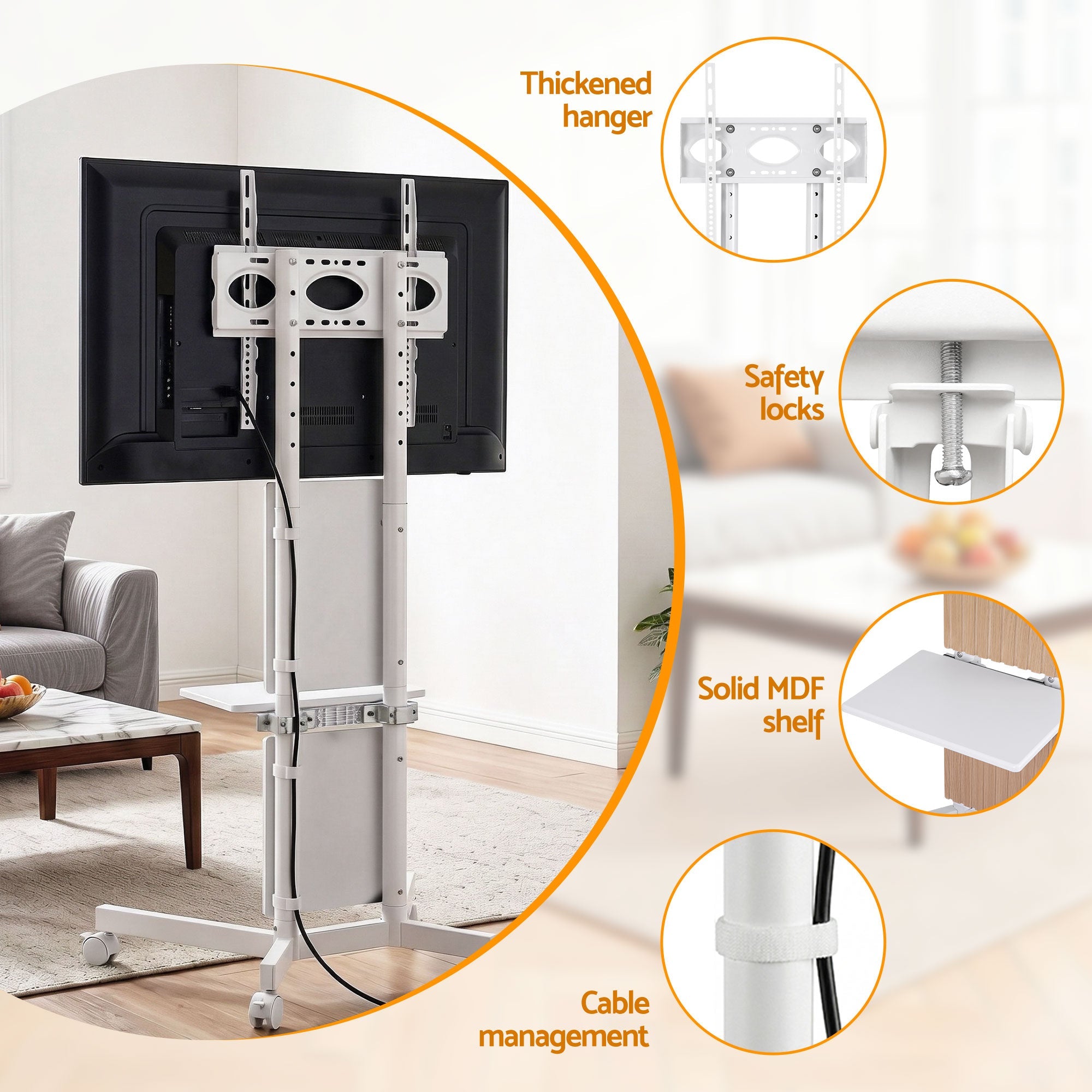 Mobile TV Floor Stand for 32 - 65" Mount Bracket Universal Adjustable Height with Wheels - Furniture > Living Room > TV Units - Rivercity House & Home Co. (ABN 18 642 972 209) - Affordable Modern Furniture Australia