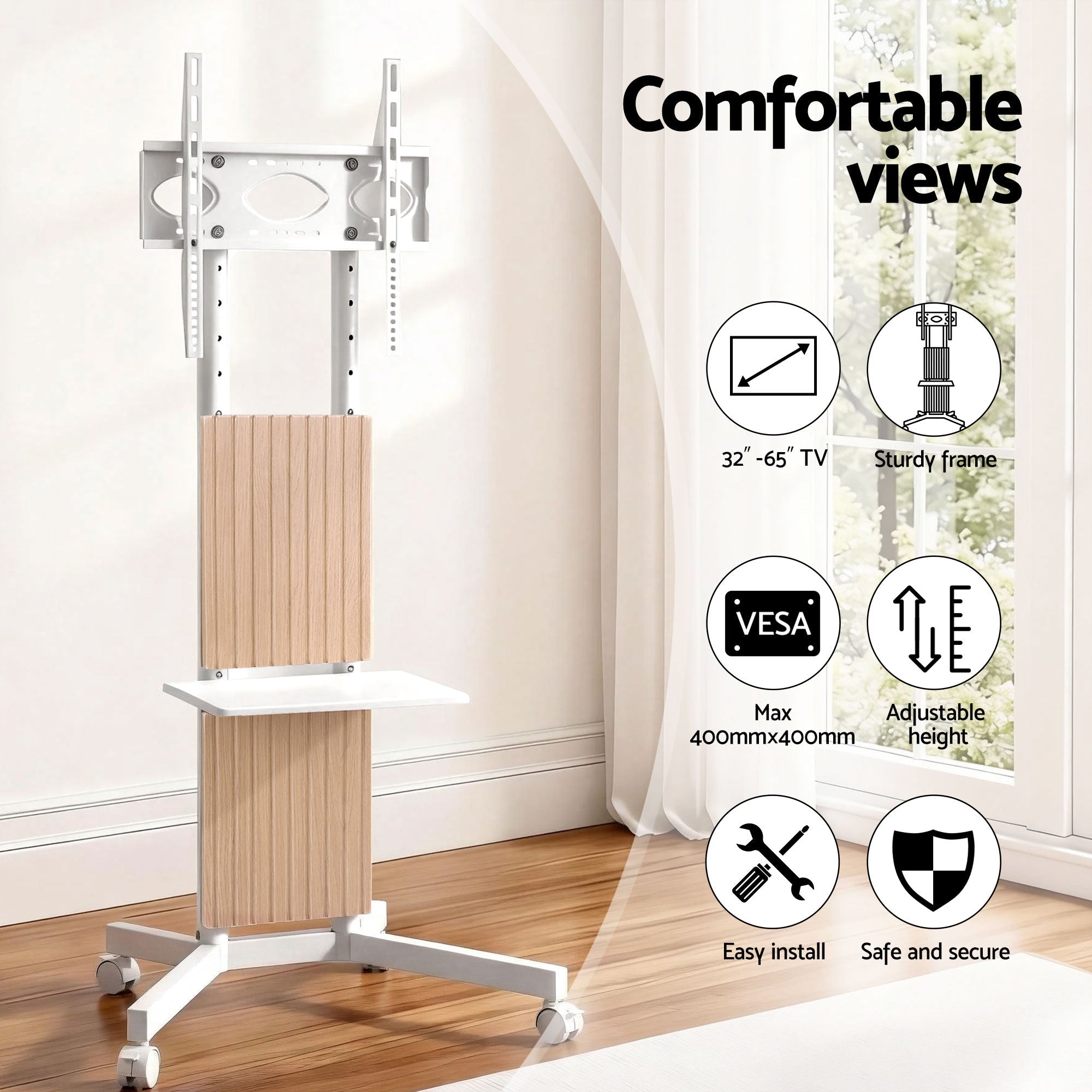 Mobile TV Floor Stand for 32 - 65" Mount Bracket Universal Adjustable Height with Wheels - Furniture > Living Room > TV Units - Rivercity House & Home Co. (ABN 18 642 972 209) - Affordable Modern Furniture Australia