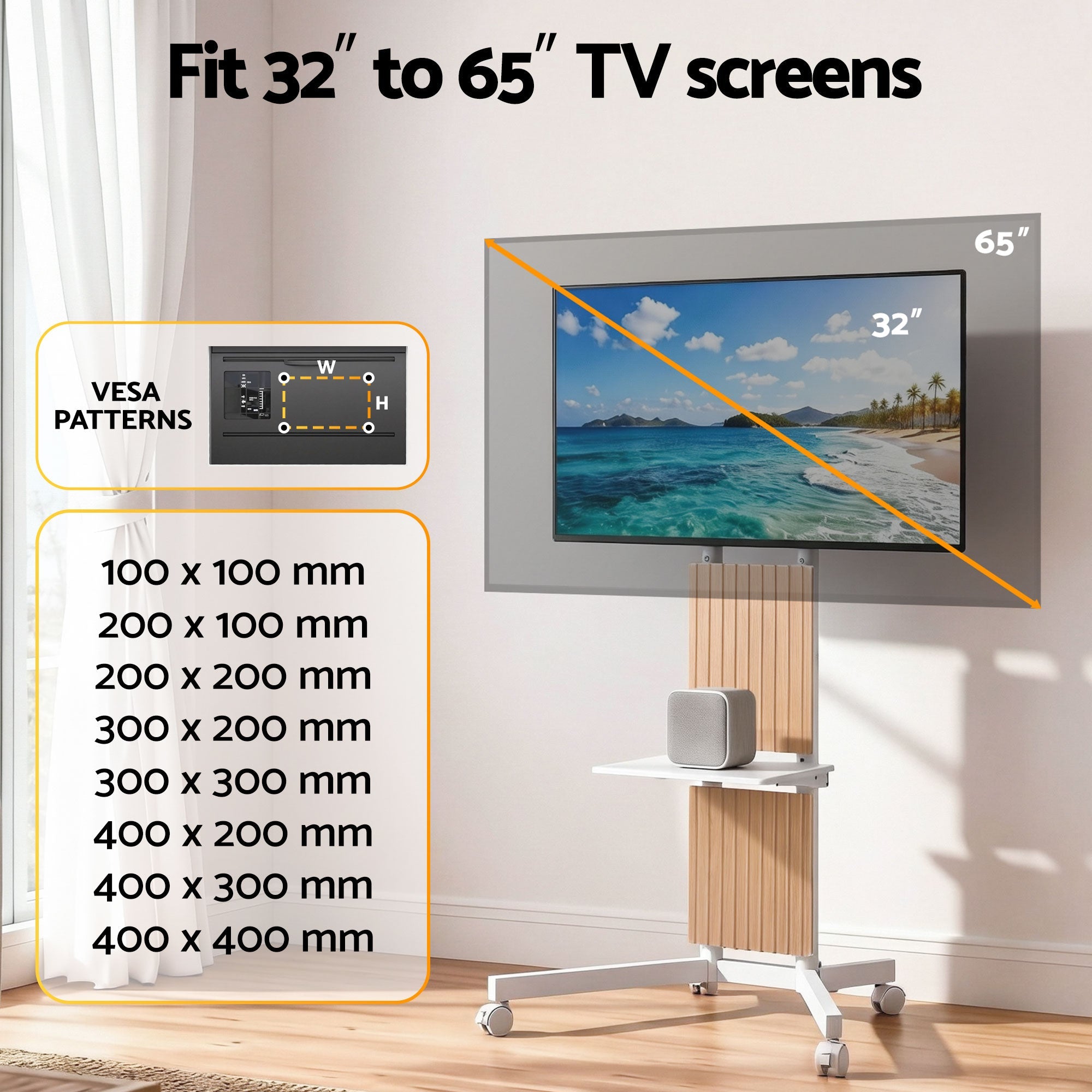 Mobile TV Floor Stand for 32 - 65" Mount Bracket Universal Adjustable Height with Wheels - Furniture > Living Room > TV Units - Rivercity House & Home Co. (ABN 18 642 972 209) - Affordable Modern Furniture Australia