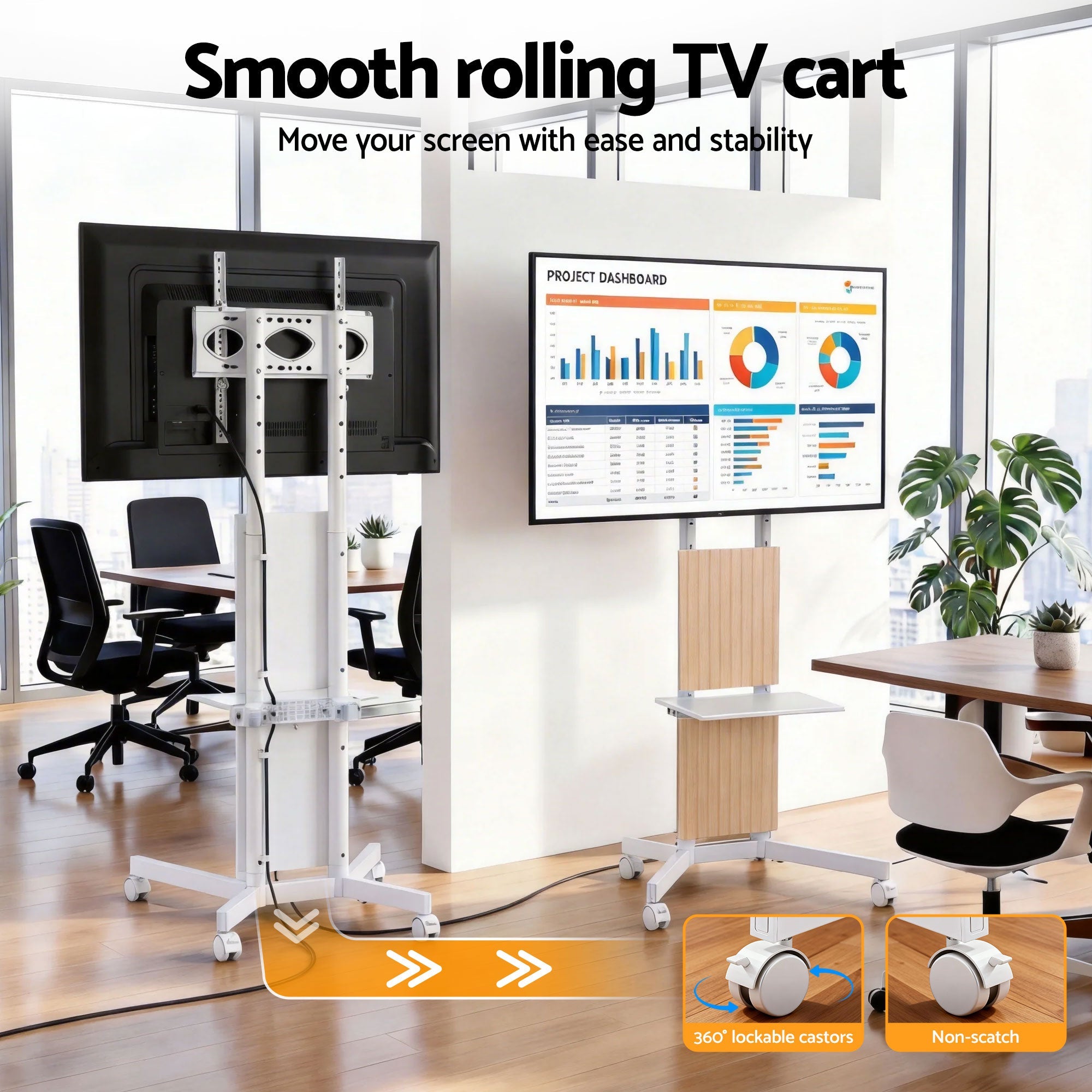 Mobile TV Floor Stand for 32 - 65" Mount Bracket Universal Adjustable Height with Wheels - Furniture > Living Room > TV Units - Rivercity House & Home Co. (ABN 18 642 972 209) - Affordable Modern Furniture Australia