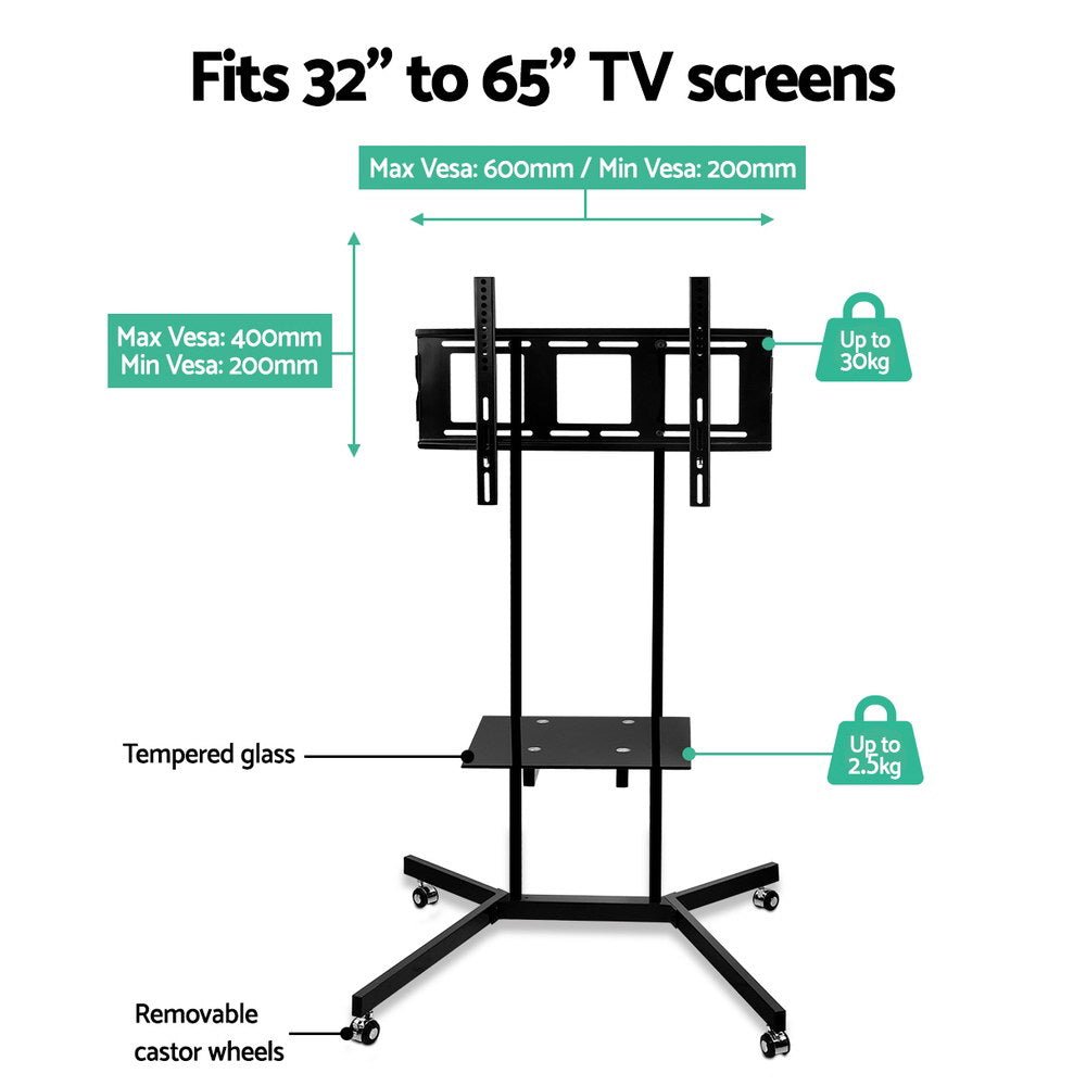 Mobile TV Stand for 32" - 65" TVs Mount Bracket Portable Shelf Trolley Cart - Furniture > Living Room > TV Units - Rivercity House & Home Co. (ABN 18 642 972 209) - Affordable Modern Furniture Australia