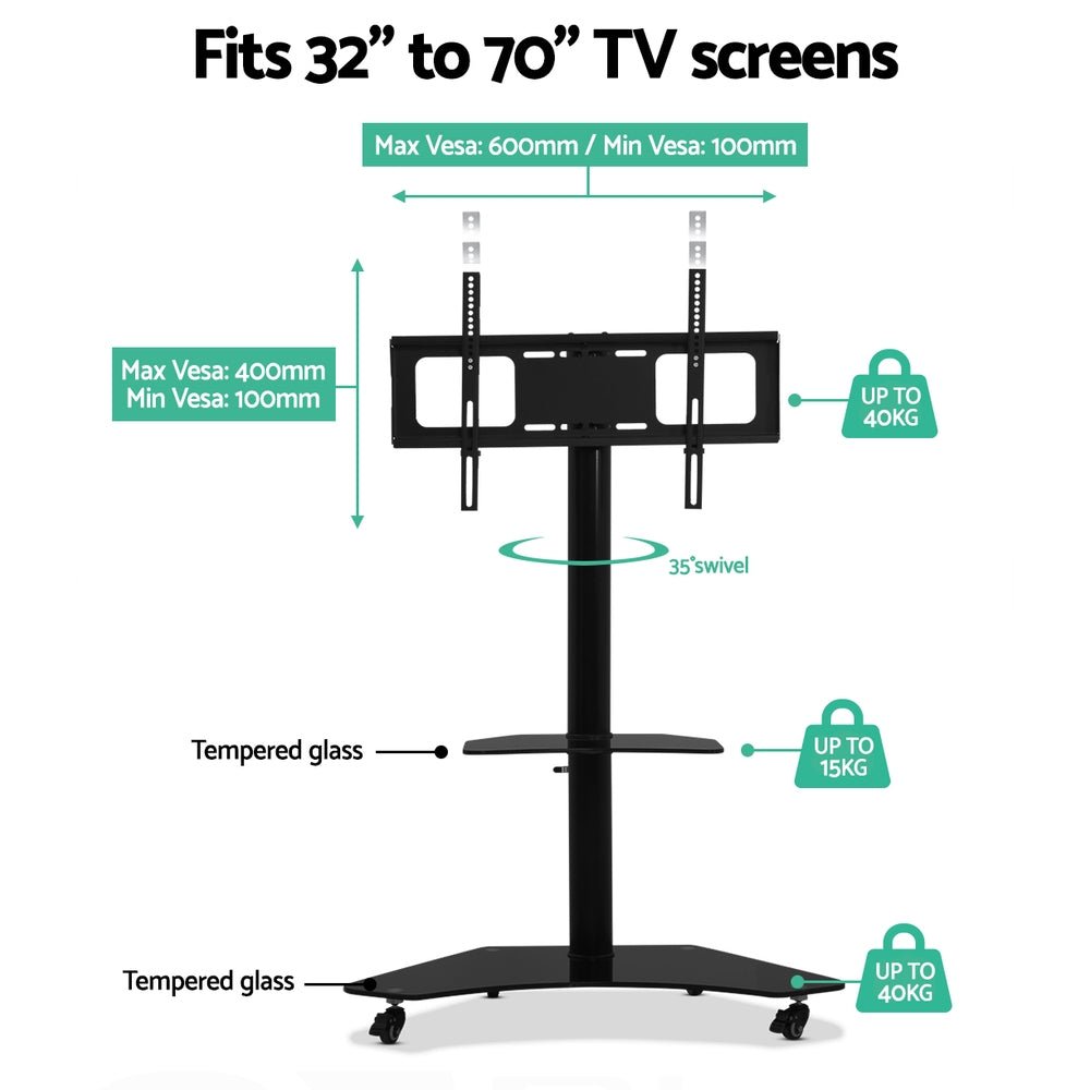 Mobile TV Stand for 32" - 70" TVs Mount Bracket Portable Solid Trolley Cart - Furniture > Living Room > TV Units - Rivercity House & Home Co. (ABN 18 642 972 209) - Affordable Modern Furniture Australia