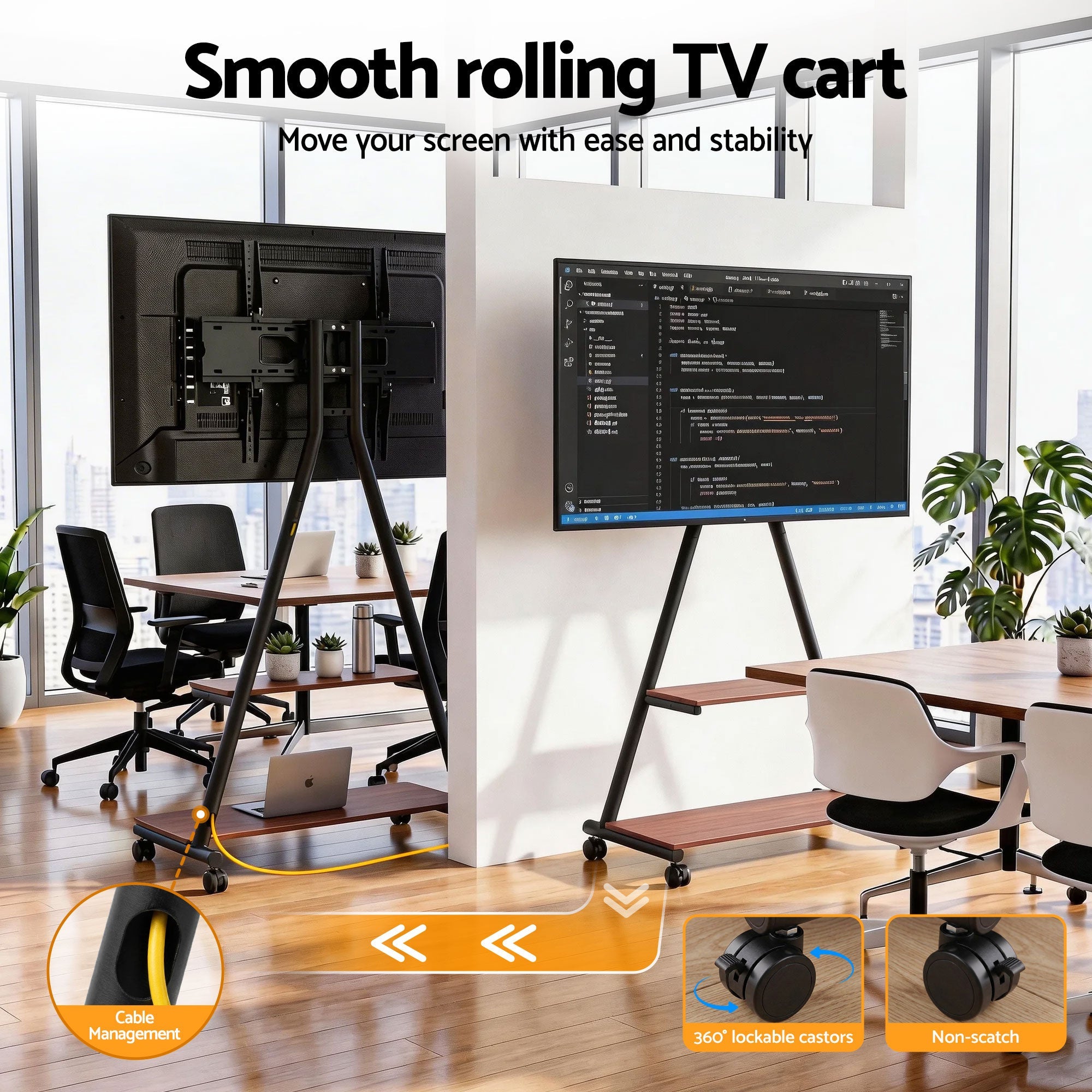 Mobile TV Stand Rolling Cart Wheels 32 - 75" Heavy Duty 133kg Mount Bracket - Furniture > Living Room > TV Units - Rivercity House & Home Co. (ABN 18 642 972 209) - Affordable Modern Furniture Australia