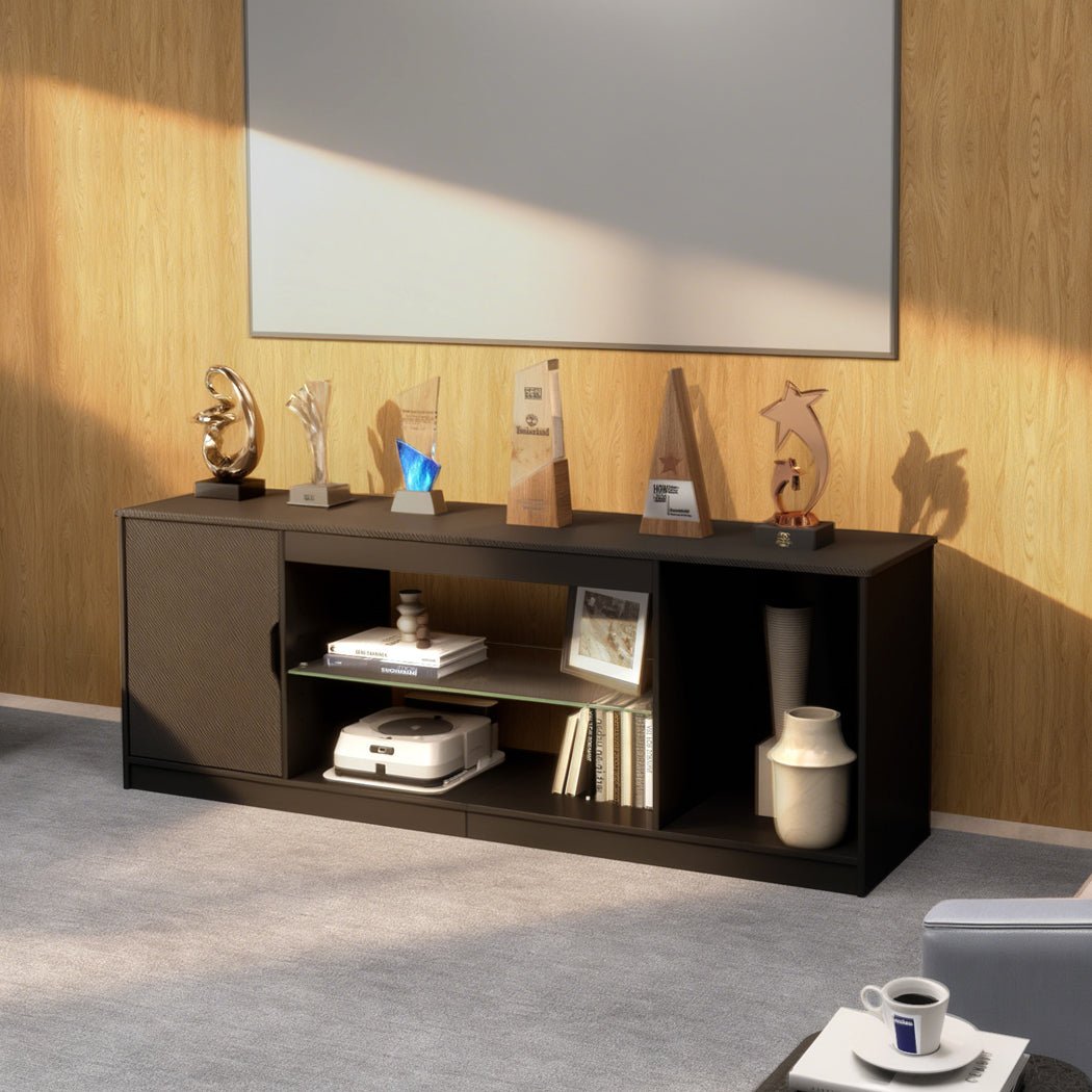 Modern 140cm TV Stand Storage with LED Lighting - Black - Rivercity House & Home Co. (ABN 18 642 972 209) - Affordable Modern Furniture Australia