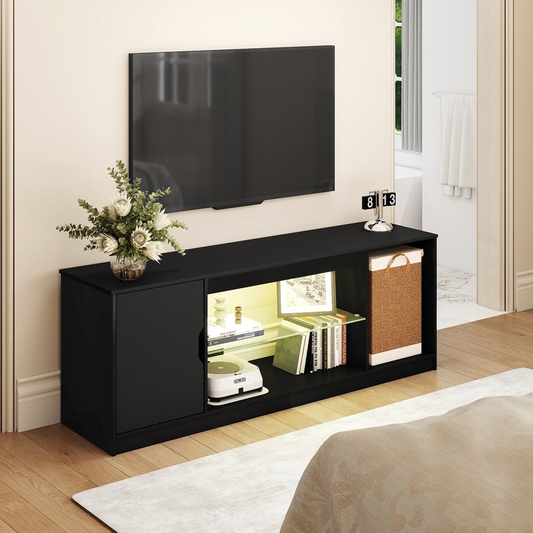Modern 140cm TV Stand Storage with LED Lighting - Black - Rivercity House & Home Co. (ABN 18 642 972 209) - Affordable Modern Furniture Australia