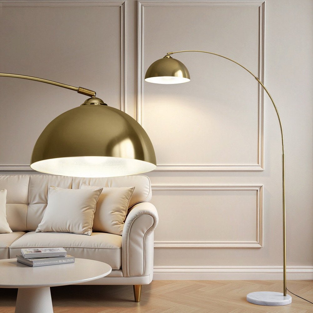 Modern Arched Floor Lamp Gold Brass Standing Heavy - Duty Marble Base for Living Room Bedroom - Home & Garden > Lighting > Floor Lamps - Rivercity House & Home Co. (ABN 18 642 972 209) - Affordable Modern Furniture Australia