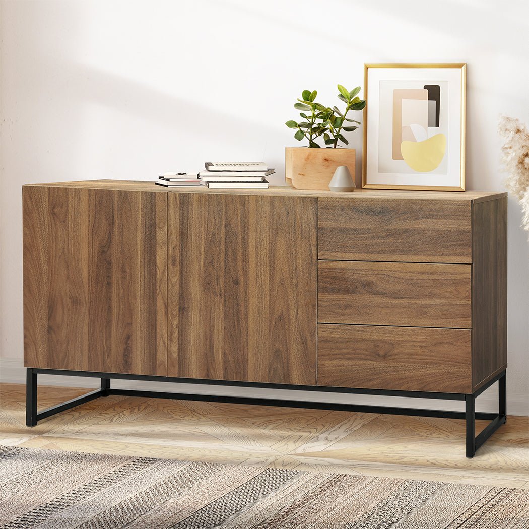 Modern Buffet Sideboard Storage Cabinet with Drawers and Shelves - Walnut - Rivercity House & Home Co. (ABN 18 642 972 209) - Affordable Modern Furniture Australia