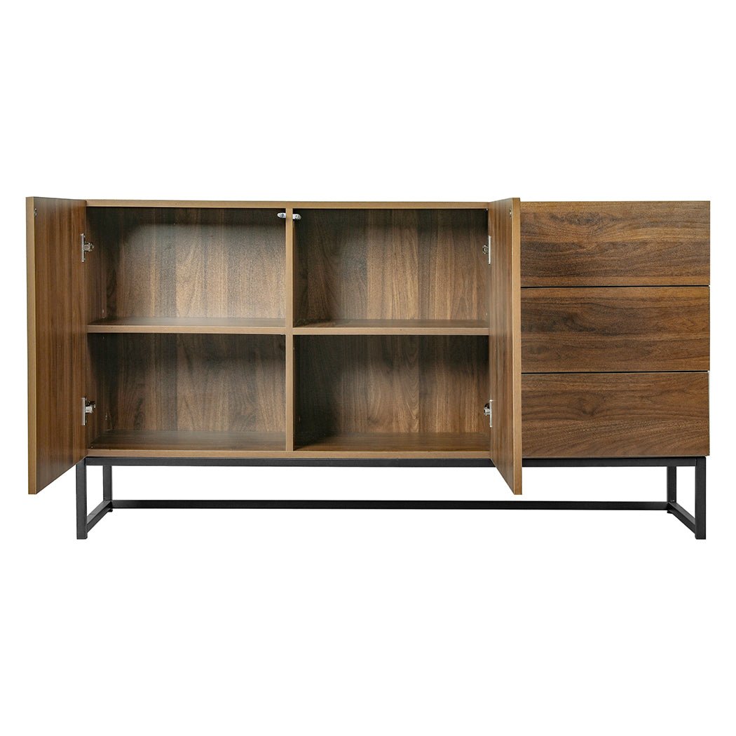 Modern Buffet Sideboard Storage Cabinet with Drawers and Shelves - Walnut - Rivercity House & Home Co. (ABN 18 642 972 209) - Affordable Modern Furniture Australia