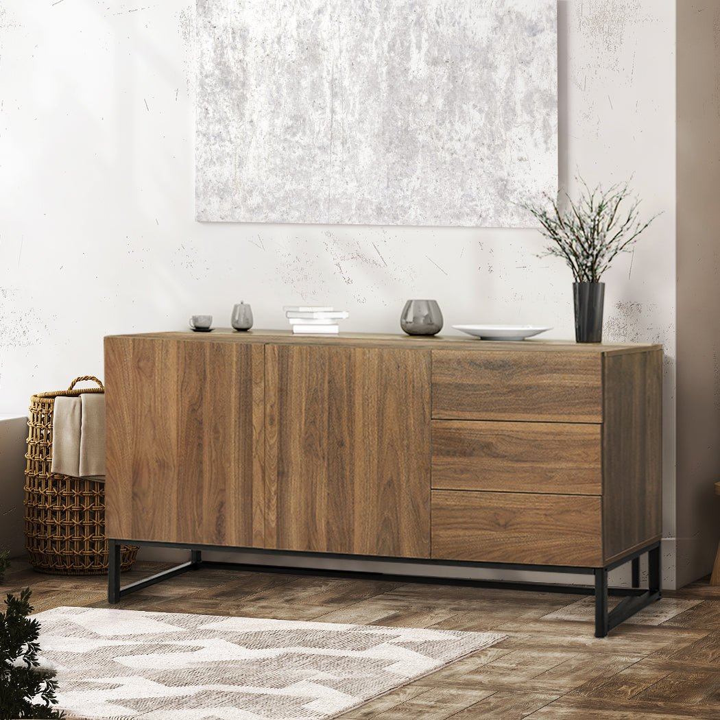 Modern Buffet Sideboard Storage Cabinet with Drawers and Shelves - Walnut - Rivercity House & Home Co. (ABN 18 642 972 209) - Affordable Modern Furniture Australia