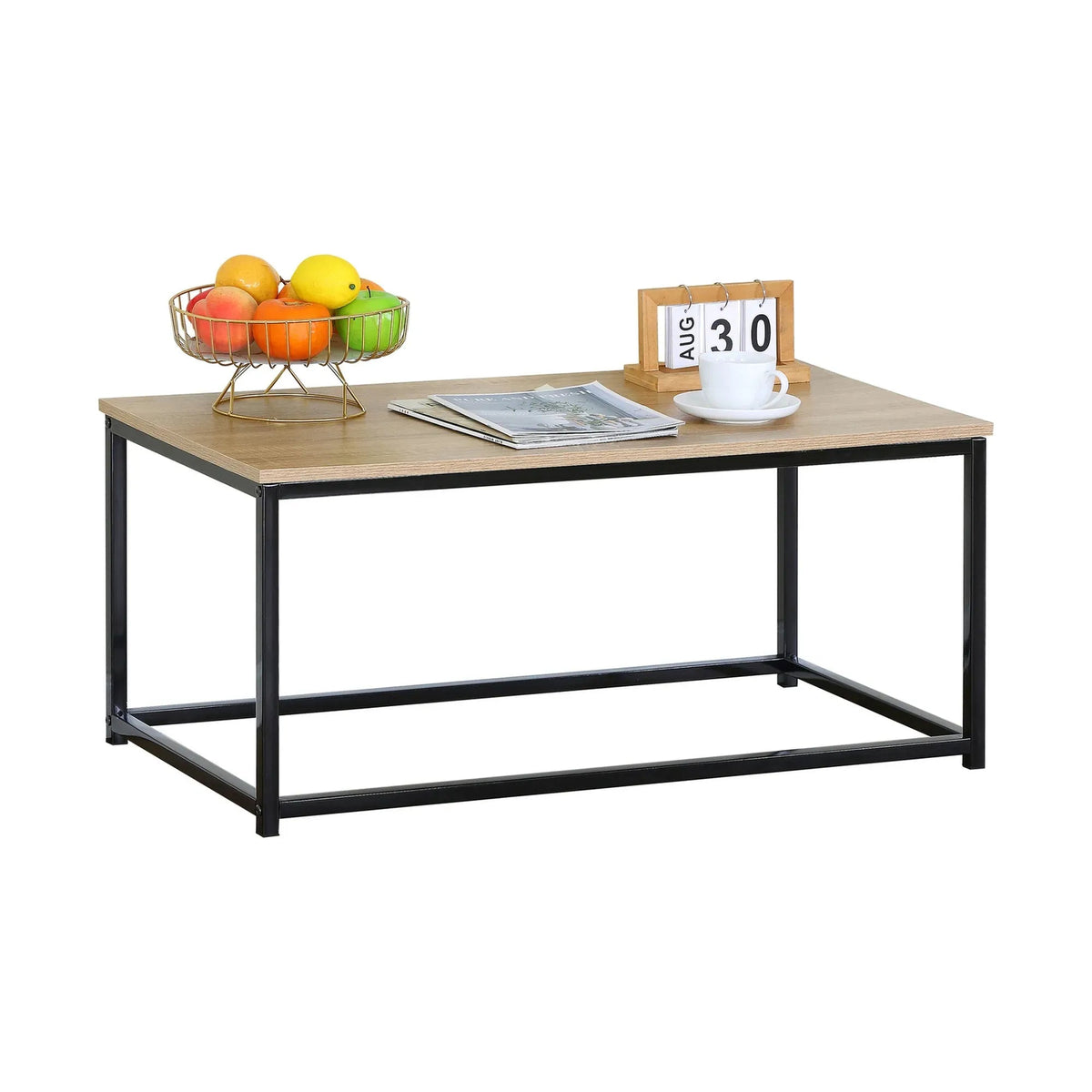 Modern Rustic Coffee Table Wood Top Metal Frame 90x48x40cm - Brown - Furniture > Living Room > TV Units - Rivercity House & Home Co. (ABN 18 642 972 209) - Affordable Modern Furniture Australia