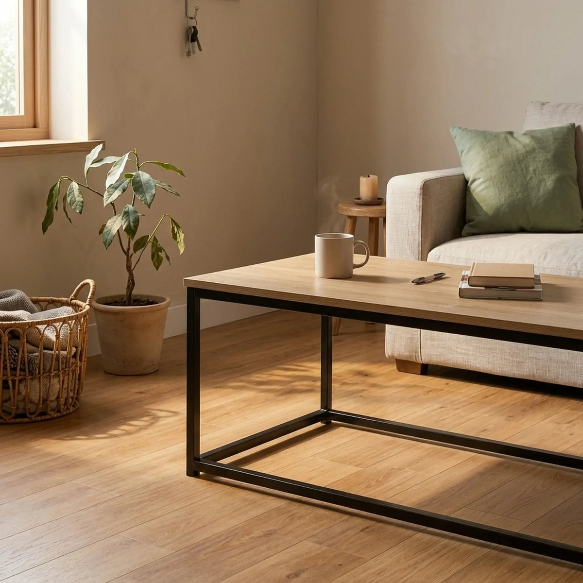 Modern Rustic Coffee Table Wood Top Metal Frame 90x48x40cm - Brown - Furniture > Living Room > TV Units - Rivercity House & Home Co. (ABN 18 642 972 209) - Affordable Modern Furniture Australia