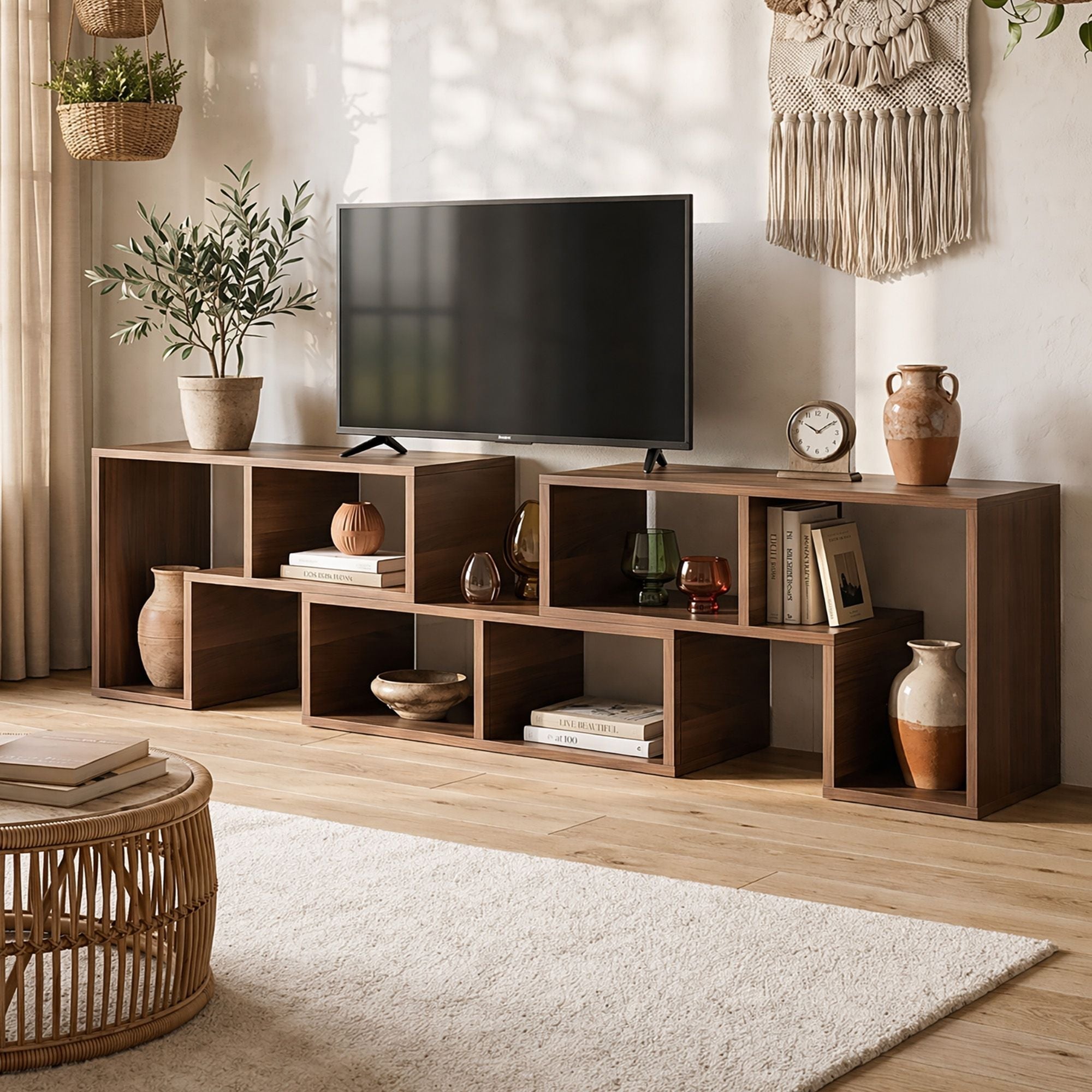 Modular 3-Piece TV Stand Entertainment Unit with Adjustable Shelves - Walnut - Furniture > Living Room > TV Units - Rivercity House & Home Co. (ABN 18 642 972 209) - Affordable Modern Furniture Australia