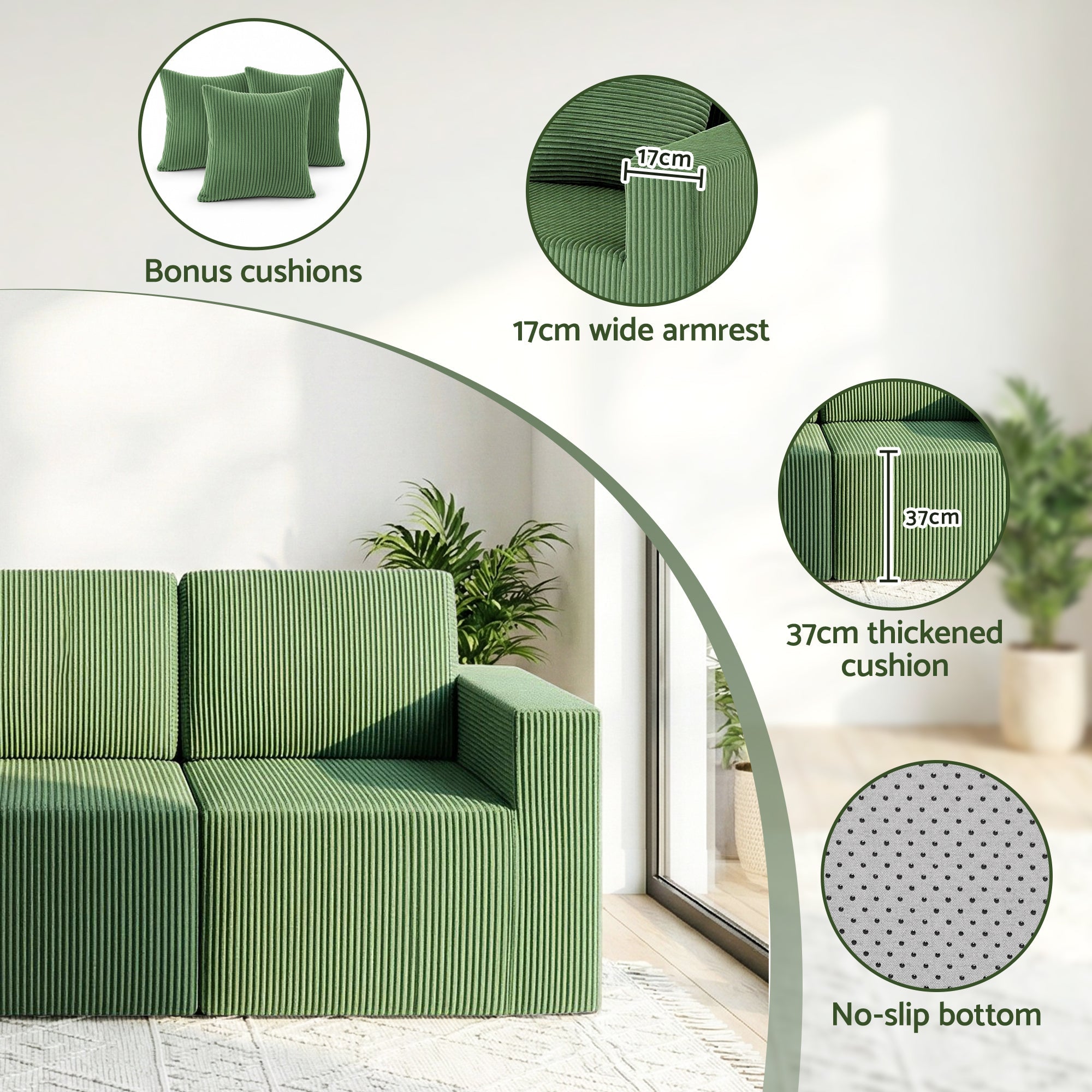 Modular 3 - Seater Sofa Bed Convertible Sectional Floor Couch with Deep Seat - Furniture > Sofas > Sofas & Sofa Beds - Rivercity House & Home Co. (ABN 18 642 972 209) - Affordable Modern Furniture Australia