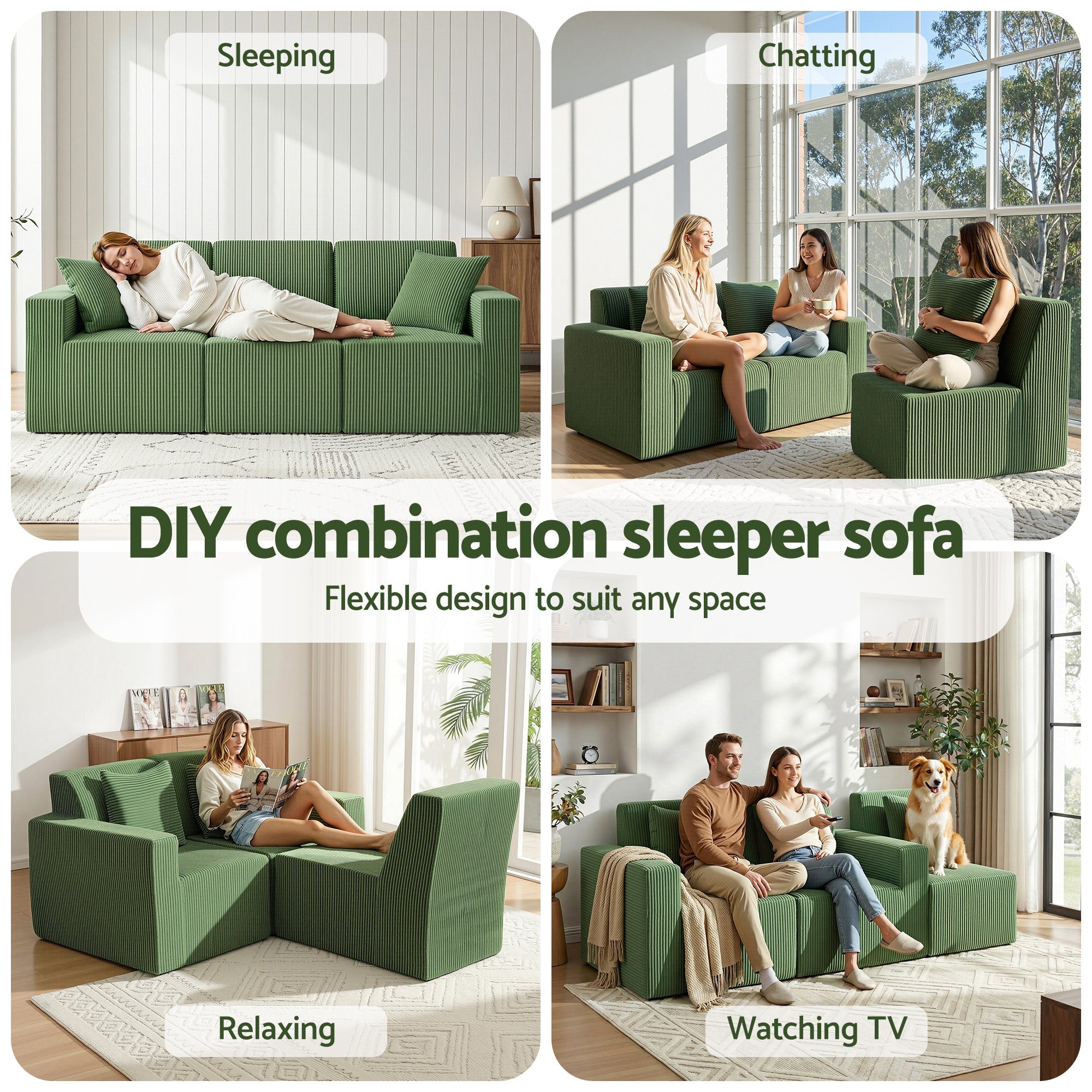 Modular 3 - Seater Sofa Bed Convertible Sectional Floor Couch with Deep Seat - Furniture > Sofas > Sofas & Sofa Beds - Rivercity House & Home Co. (ABN 18 642 972 209) - Affordable Modern Furniture Australia