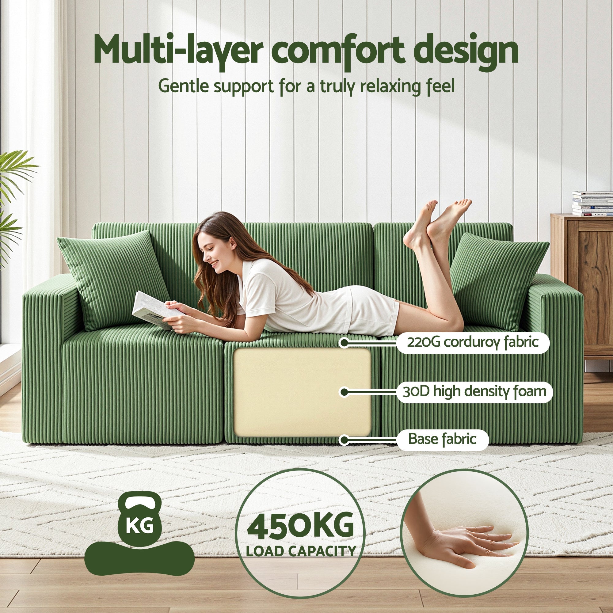 Modular 3 - Seater Sofa Bed Convertible Sectional Floor Couch with Deep Seat - Furniture > Sofas > Sofas & Sofa Beds - Rivercity House & Home Co. (ABN 18 642 972 209) - Affordable Modern Furniture Australia