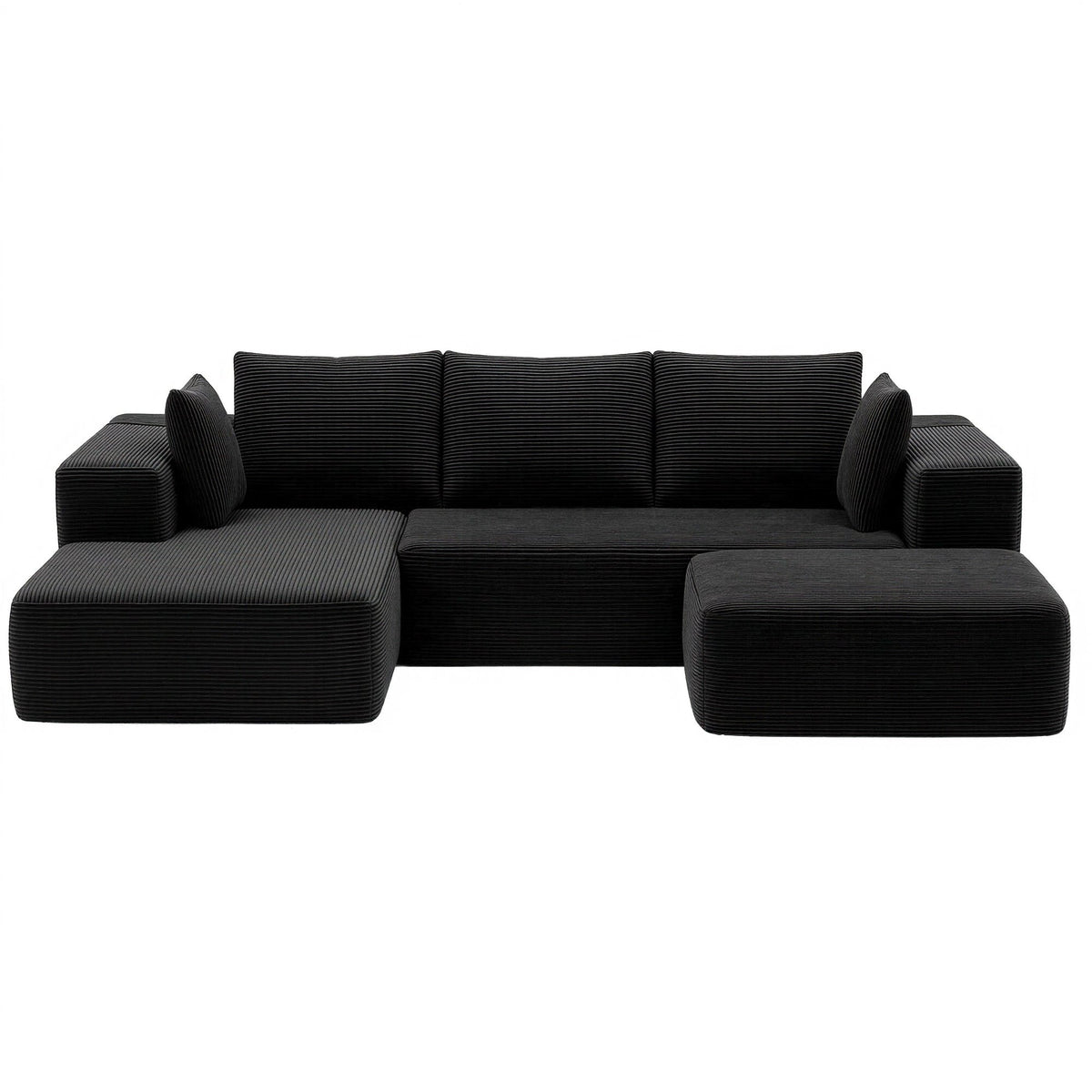 Modular Corduroy Sofa Bed with Ottoman Sectional Boneless Couch for Living Room - Black - Furniture > Sofas > Sofas & Sofa Beds - Rivercity House & Home Co. (ABN 18 642 972 209) - Affordable Modern Furniture Australia
