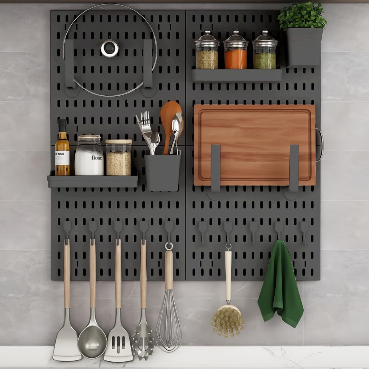Modular Pegboard Wall Organiser Kit with 2 Panels & 10 Accessories for Office, Gaming & Home Storage - Black - Tools > Tools Storage > Wall Storage Racks - Rivercity House & Home Co. (ABN 18 642 972 209) - Affordable Modern Furniture Australia