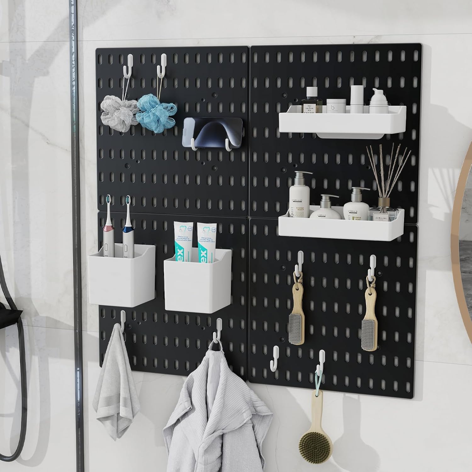 Modular Pegboard Wall Organiser Kit with 2 Panels & 10 Accessories for Office, Gaming & Home Storage - Black - Tools > Tools Storage > Wall Storage Racks - Rivercity House & Home Co. (ABN 18 642 972 209) - Affordable Modern Furniture Australia