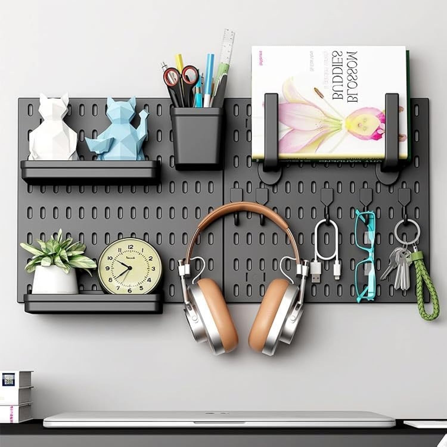 Modular Pegboard Wall Organiser Kit with 2 Panels & 10 Accessories for Office, Gaming & Home Storage - Black - Tools > Tools Storage > Wall Storage Racks - Rivercity House & Home Co. (ABN 18 642 972 209) - Affordable Modern Furniture Australia