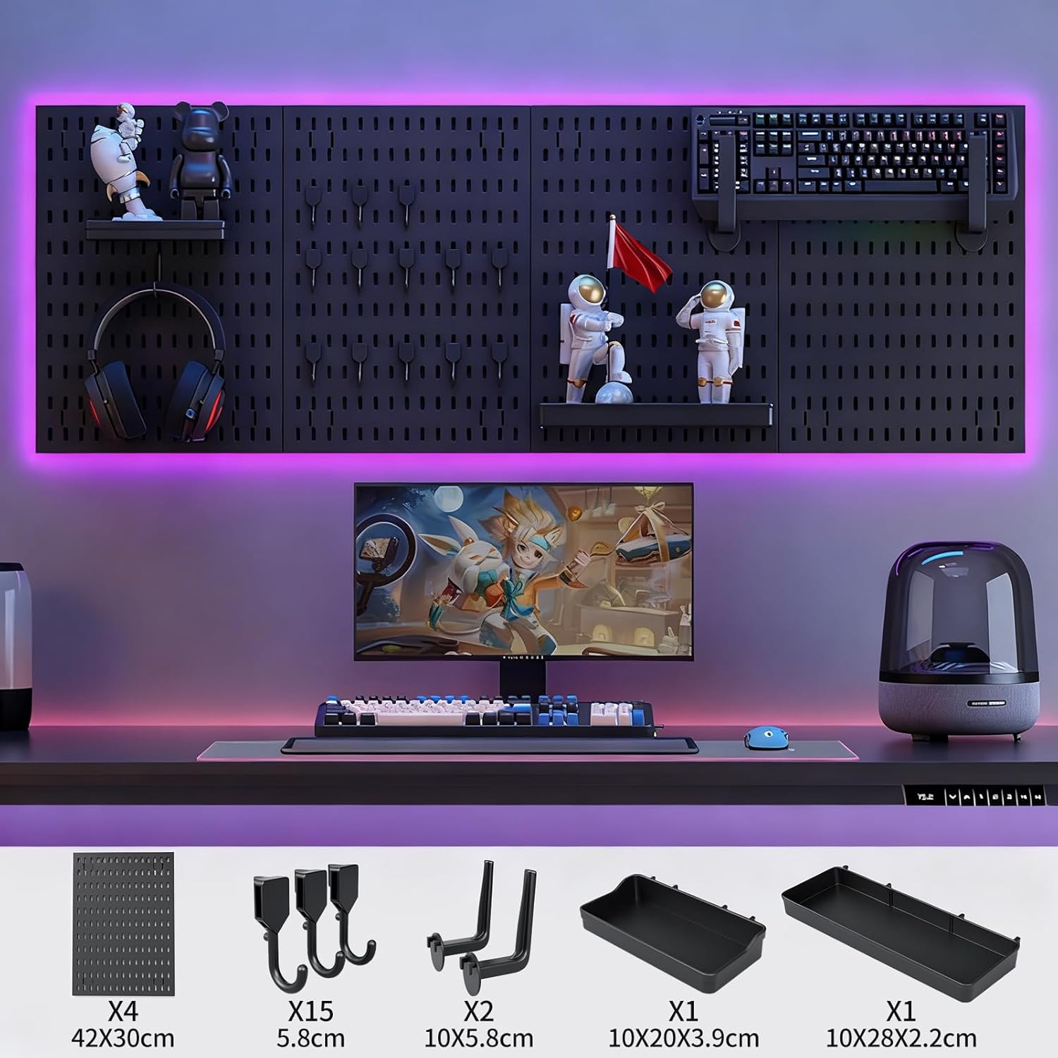 Modular Pegboard Wall Organiser Kit with 4 Black Panels & 19 Accessories for Gaming, Office & Craft Storage - Black - Tools > Tools Storage > Wall Storage Racks - Rivercity House & Home Co. (ABN 18 642 972 209) - Affordable Modern Furniture Australia