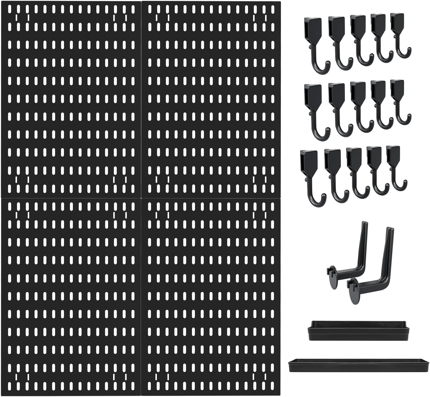 Modular Pegboard Wall Organiser Kit with 4 Black Panels & 19 Accessories for Gaming, Office & Craft Storage - Black - Tools > Tools Storage > Wall Storage Racks - Rivercity House & Home Co. (ABN 18 642 972 209) - Affordable Modern Furniture Australia