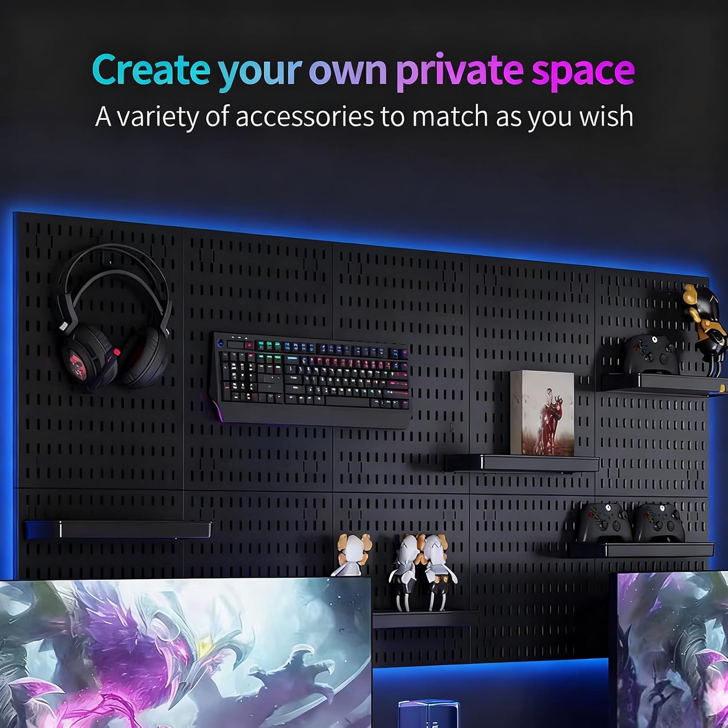 Modular Pegboard Wall Organiser Kit with 4 Black Panels & 19 Accessories for Gaming, Office & Craft Storage - Black - Tools > Tools Storage > Wall Storage Racks - Rivercity House & Home Co. (ABN 18 642 972 209) - Affordable Modern Furniture Australia