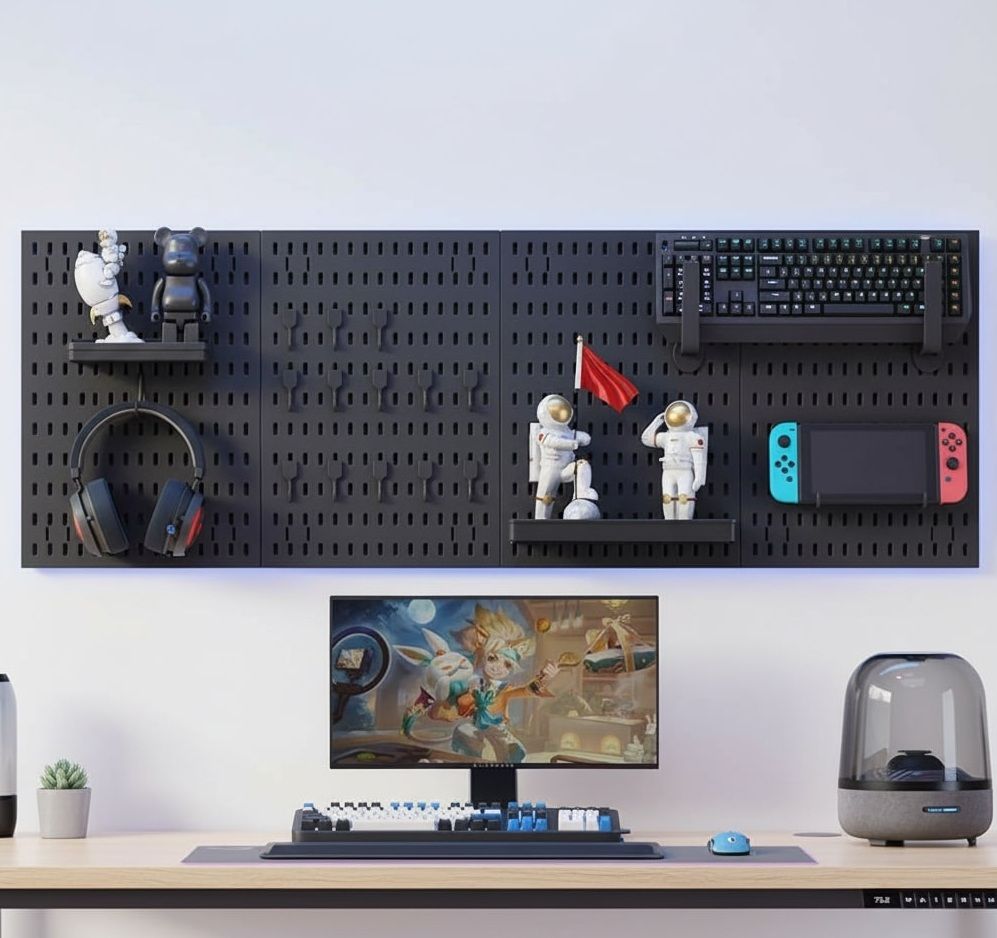 Modular Pegboard Wall Organiser Kit with 4 Black Panels & 19 Accessories for Gaming, Office & Craft Storage - Black - Tools > Tools Storage > Wall Storage Racks - Rivercity House & Home Co. (ABN 18 642 972 209) - Affordable Modern Furniture Australia