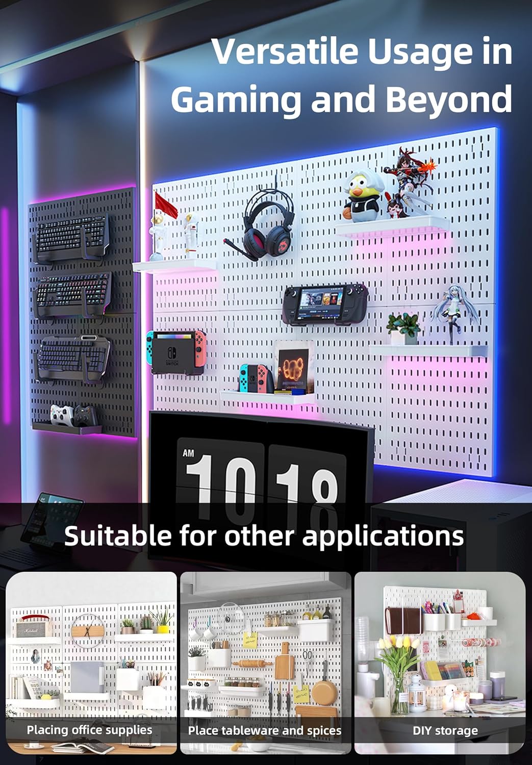 Modular Pegboard Wall Organiser Kit with 4 Black Panels & 19 Accessories for Gaming, Office & Craft Storage - White - Tools > Tools Storage > Wall Storage Racks - Rivercity House & Home Co. (ABN 18 642 972 209) - Affordable Modern Furniture Australia