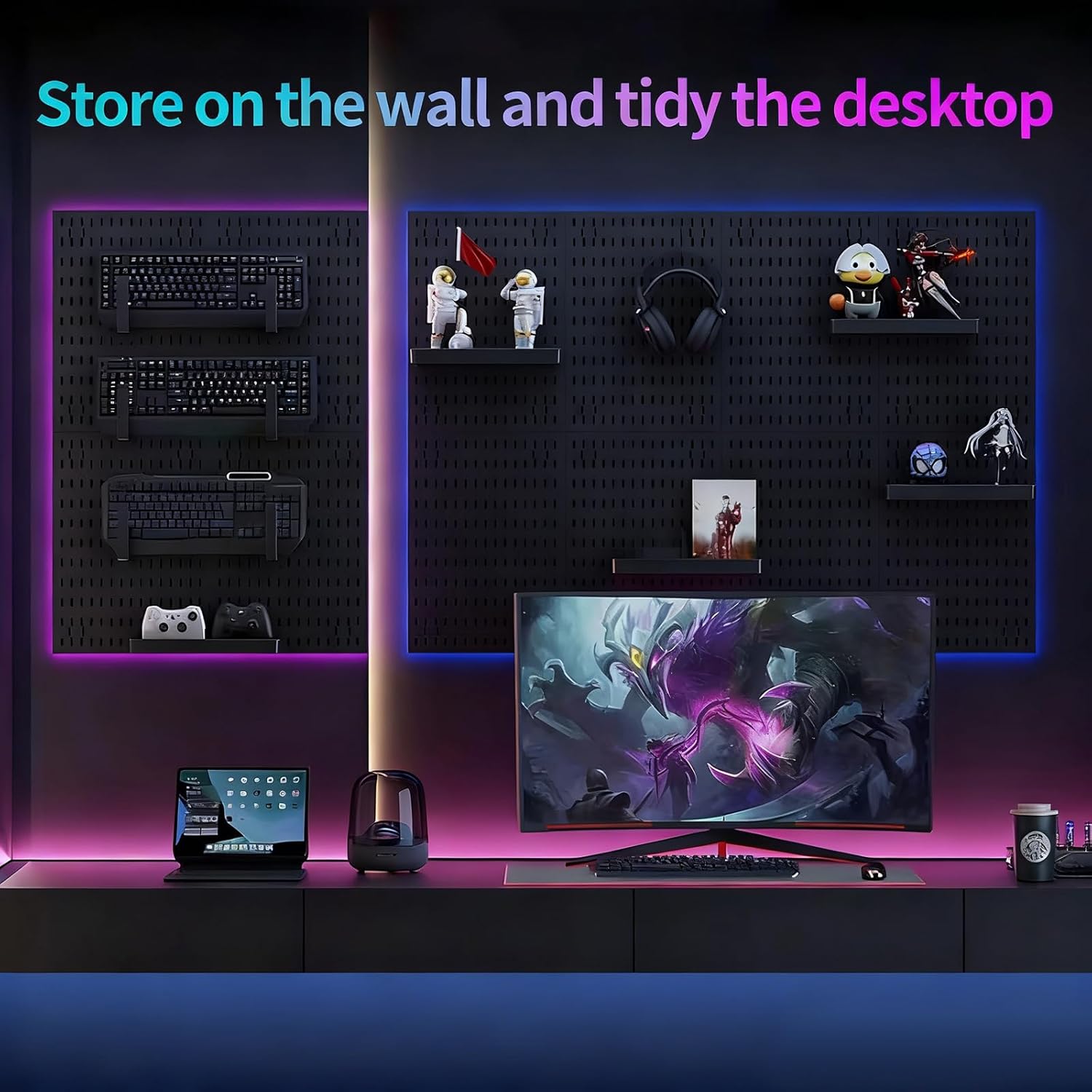 Modular Pegboard Wall Organiser Kit with 4 Black Panels & 19 Accessories for Gaming, Office & Craft Storage - White - Tools > Tools Storage > Wall Storage Racks - Rivercity House & Home Co. (ABN 18 642 972 209) - Affordable Modern Furniture Australia