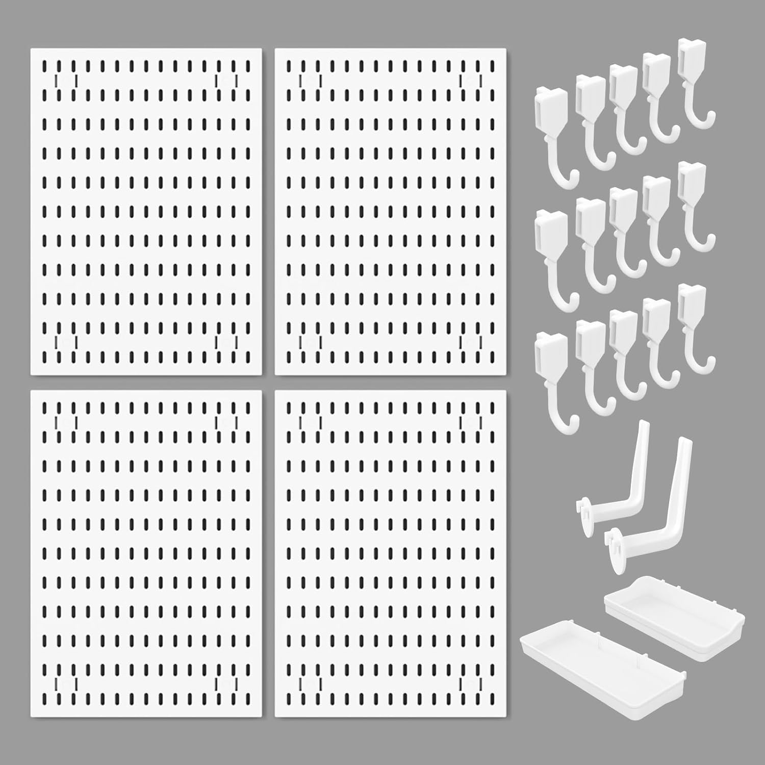Modular Pegboard Wall Organiser Kit with 4 Black Panels & 19 Accessories for Gaming, Office & Craft Storage - White - Tools > Tools Storage > Wall Storage Racks - Rivercity House & Home Co. (ABN 18 642 972 209) - Affordable Modern Furniture Australia