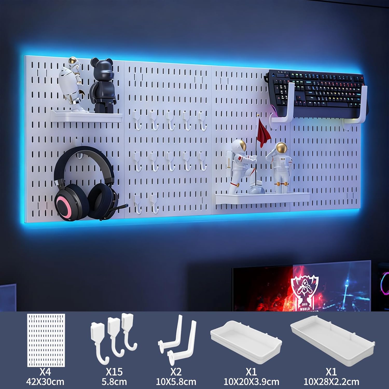 Modular Pegboard Wall Organiser Kit with 4 Black Panels & 19 Accessories for Gaming, Office & Craft Storage - White - Tools > Tools Storage > Wall Storage Racks - Rivercity House & Home Co. (ABN 18 642 972 209) - Affordable Modern Furniture Australia