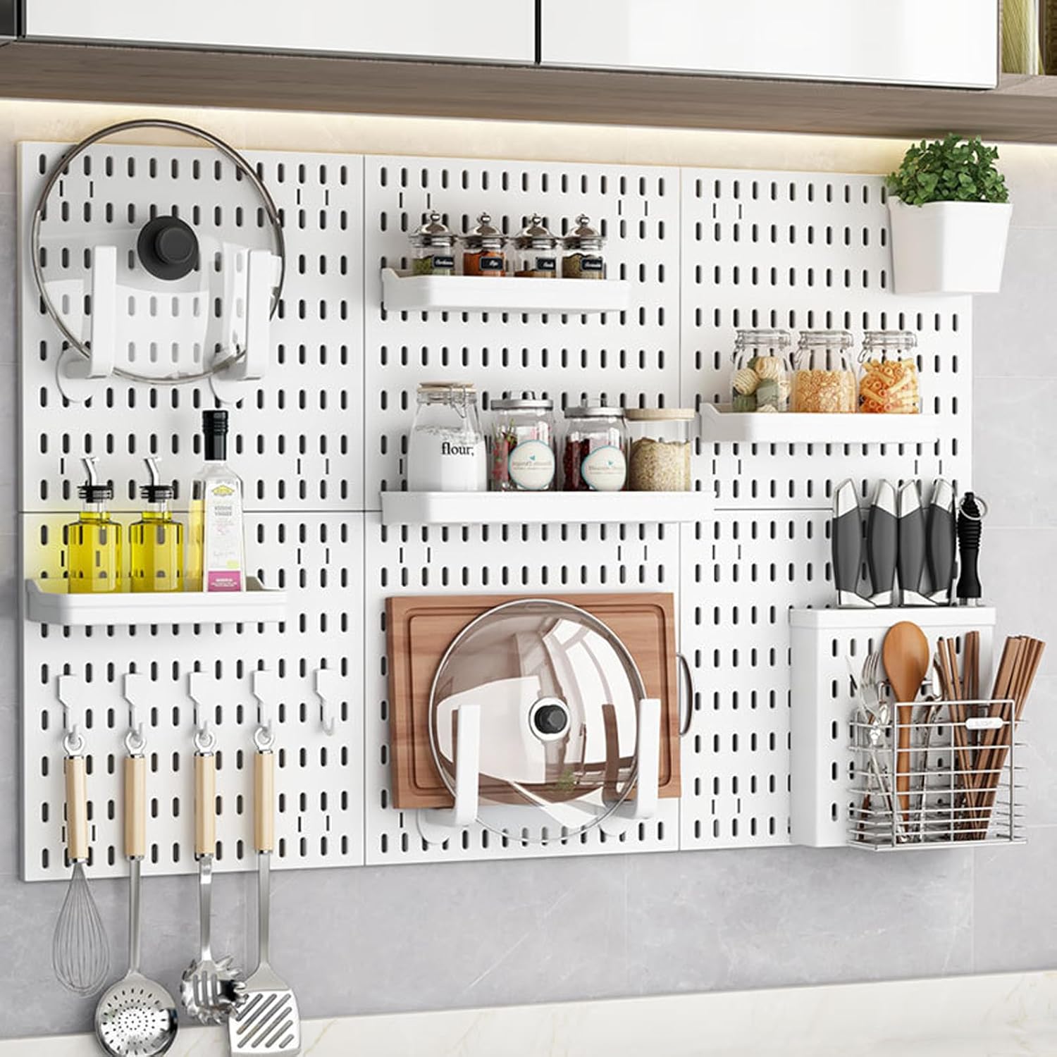 Modular Pegboard Wall Organiser Kit with 6 Pegboards & 21 Accessories for Kitchen, Office, Gaming & Craft Storage - White - Appliances > Kitchen Appliances > Kitchen Appliance Accessories - Rivercity House & Home Co. (ABN 18 642 972 209) - Affordable Modern Furniture Australia