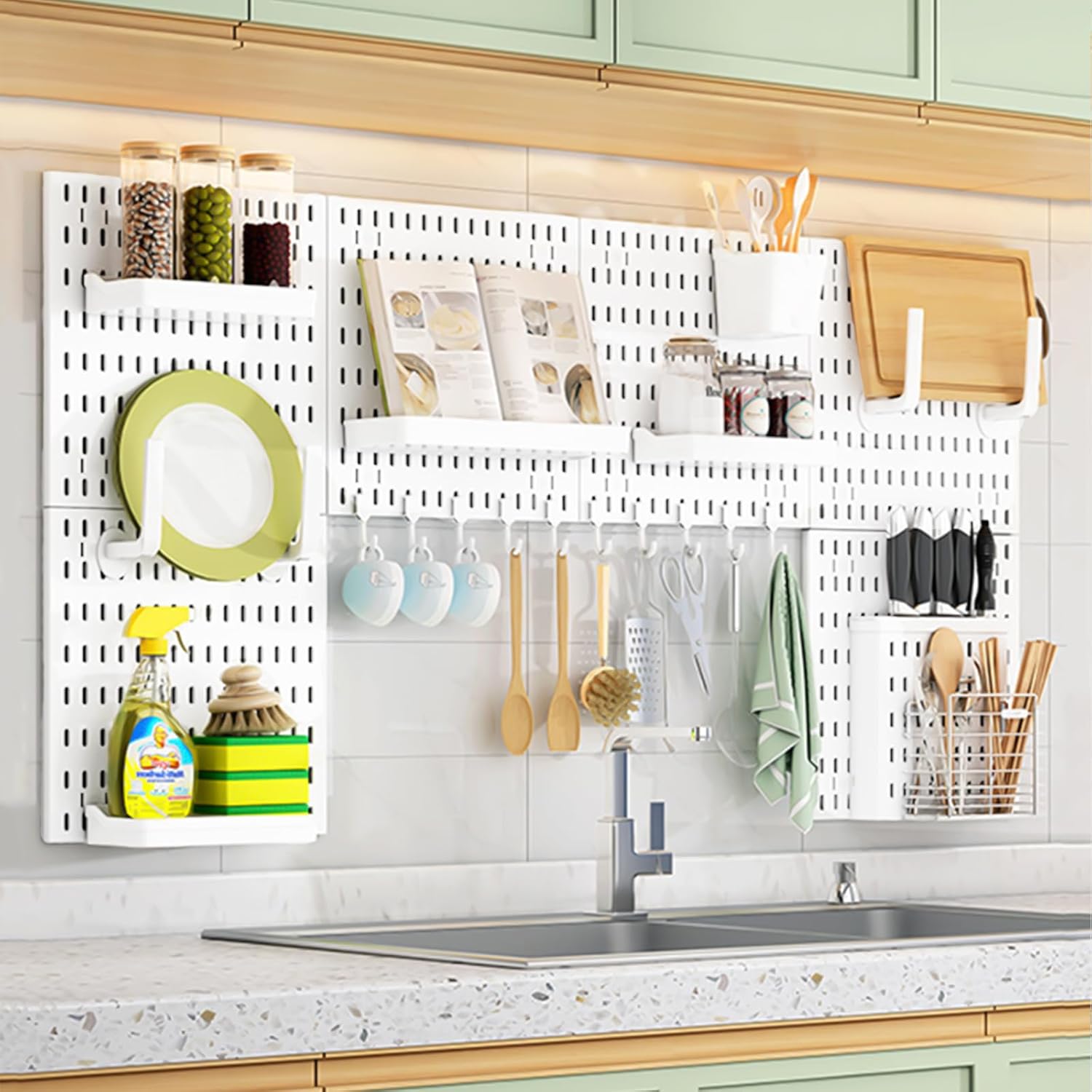 Modular Pegboard Wall Organiser Kit with 6 Pegboards & 21 Accessories for Kitchen, Office, Gaming & Craft Storage - White - Appliances > Kitchen Appliances > Kitchen Appliance Accessories - Rivercity House & Home Co. (ABN 18 642 972 209) - Affordable Modern Furniture Australia