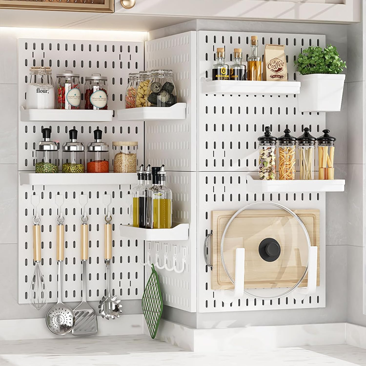 Modular Pegboard Wall Organiser Kit with 6 Pegboards & 21 Accessories for Kitchen, Office, Gaming & Craft Storage - White - Appliances > Kitchen Appliances > Kitchen Appliance Accessories - Rivercity House & Home Co. (ABN 18 642 972 209) - Affordable Modern Furniture Australia